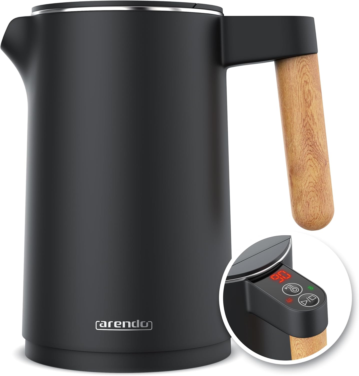 Wasserkocher mit Temperatureinstellung, A: Heller Griff