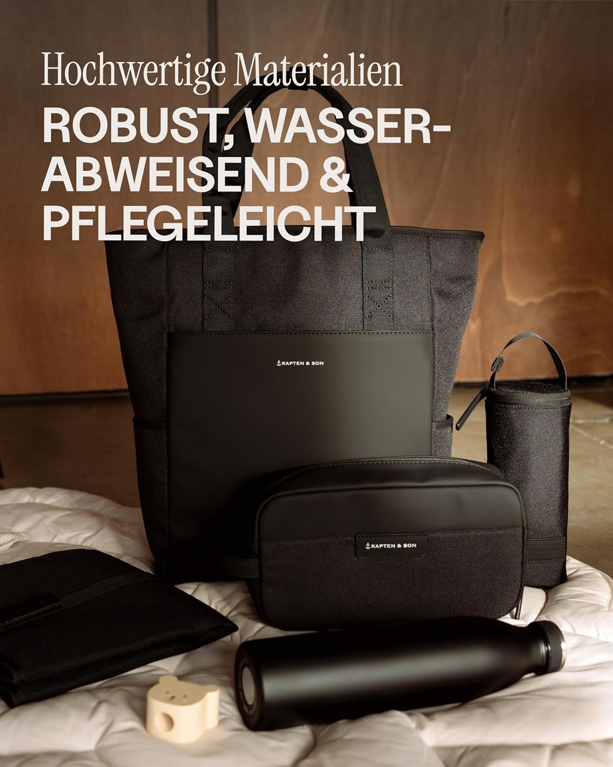 2in1 Wickelrucksack & Wickeltasche Set Lindby, All Black Diaper Set