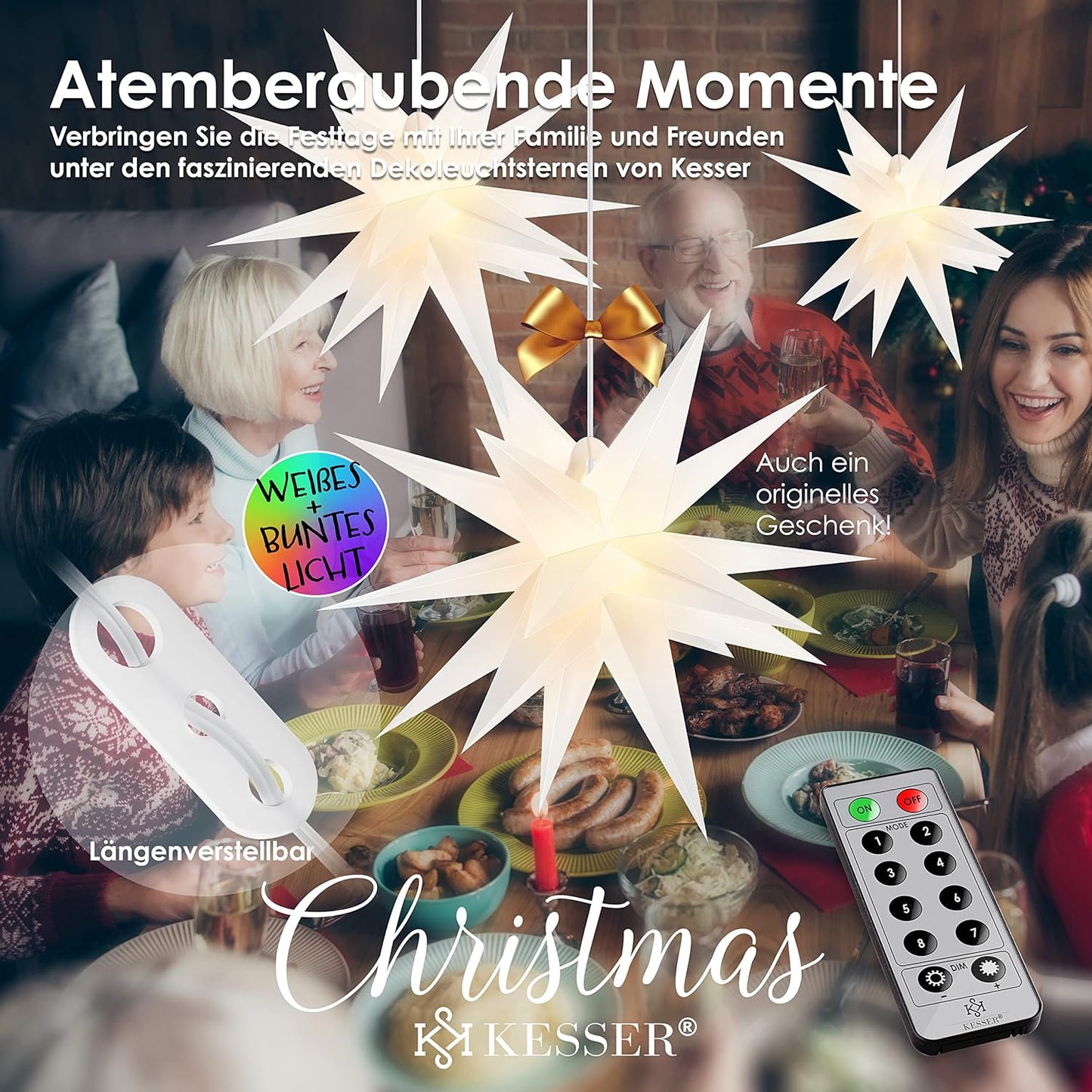 LED-Weihnachtsstern mit Fernbedienung, Bunt / mit Fernbedienung 45cm