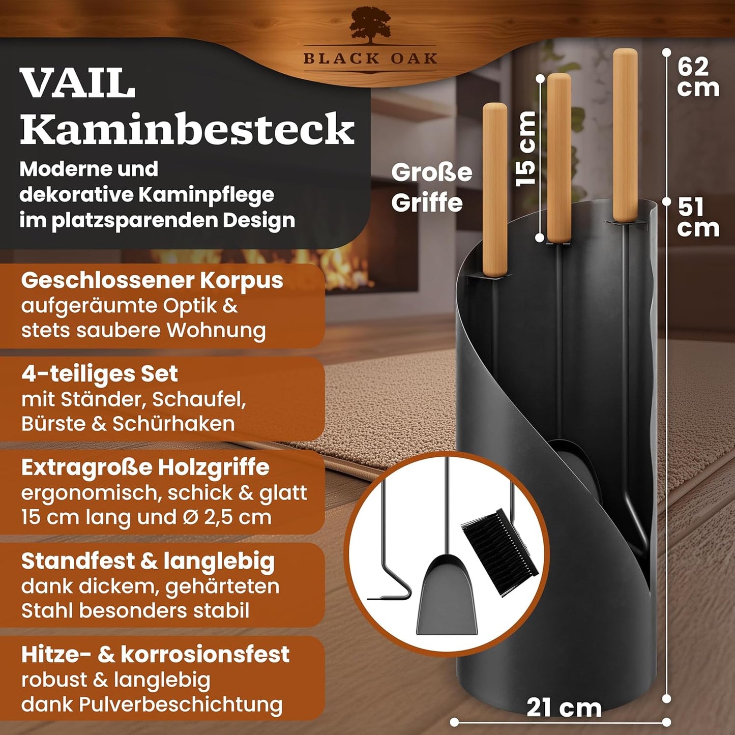4-teiliges Kaminbesteck-Set Vail, Vail 4-teilig Schwarz