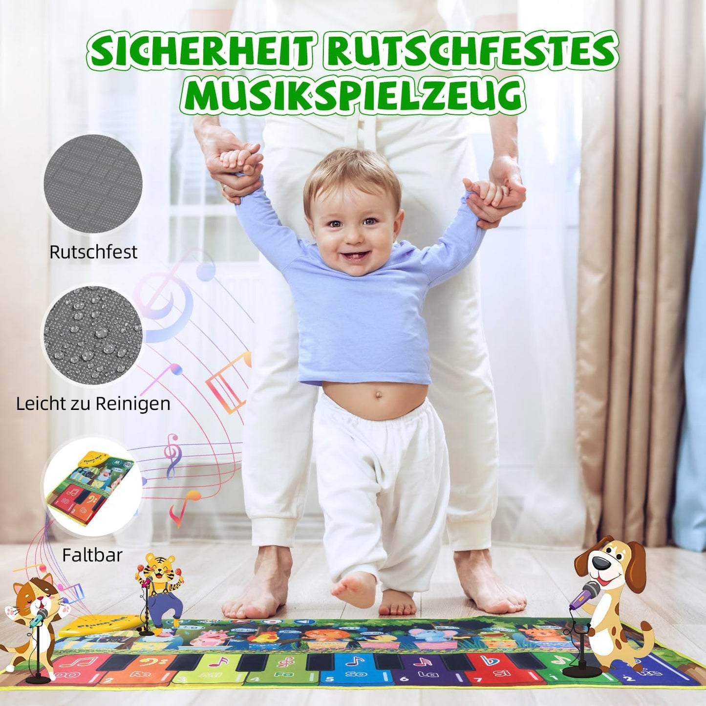 Musikmatte für Kinder mit 19 Liedern und 10 Tiergeräuschen