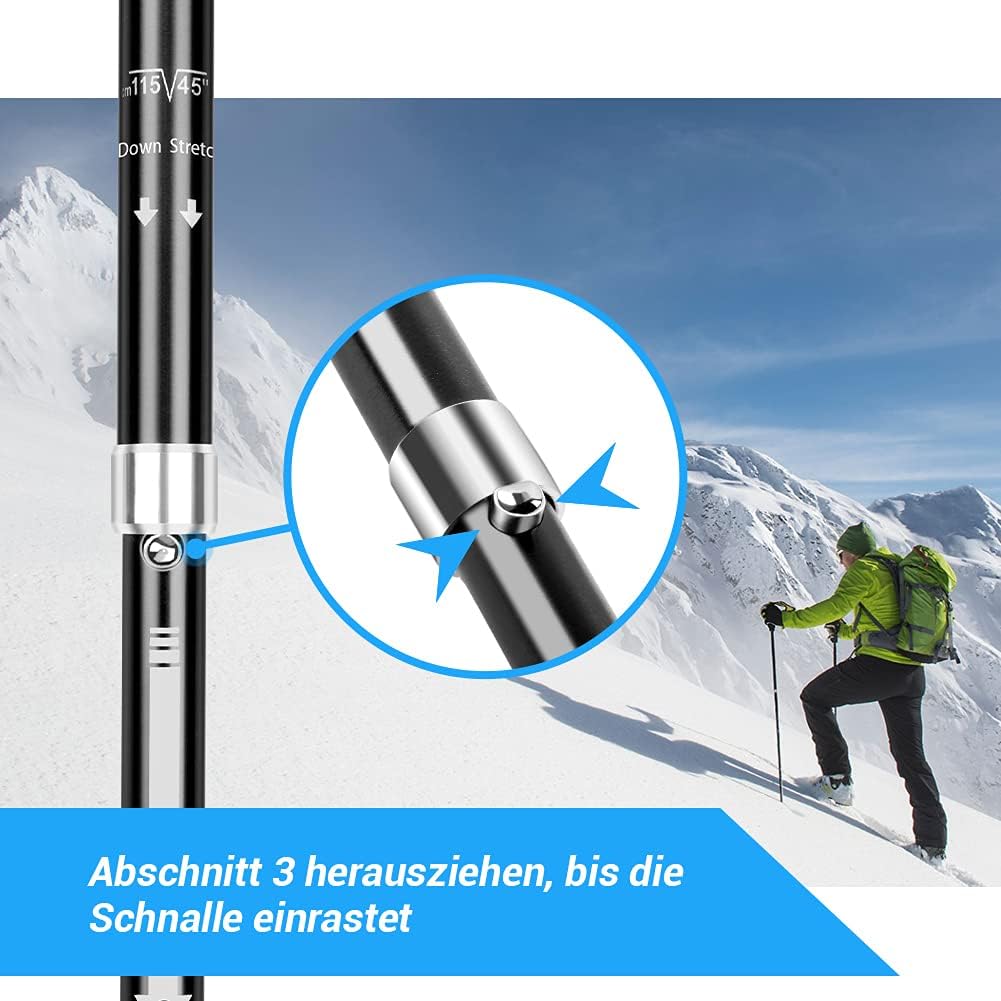 Faltbare Trekkingstöcke stossfest und Höhenverstellbar 110-130 cm, Blau