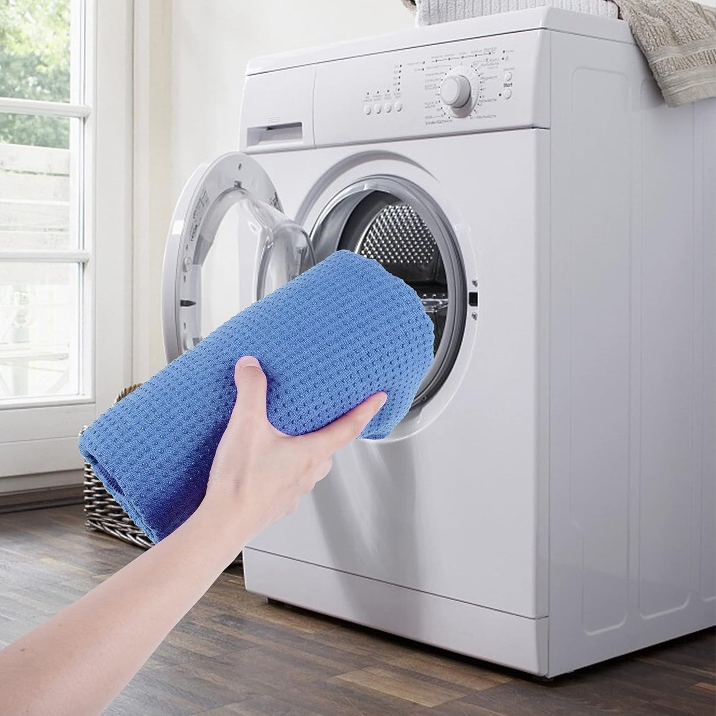 Rutschfestes Yoga Handtuch mit Bändern, Blau