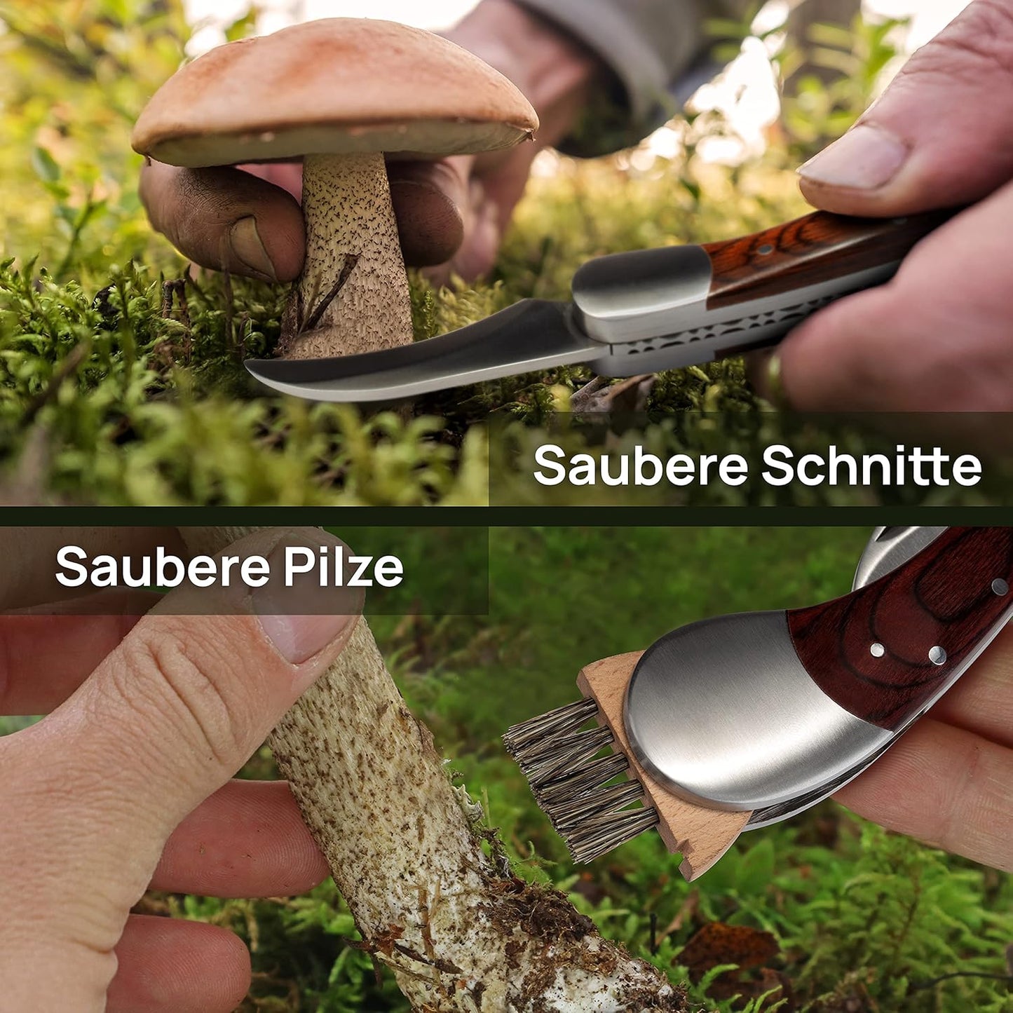 Pilzmesser mit Bürste und geschwungenem Griff, Geschwungener Griff