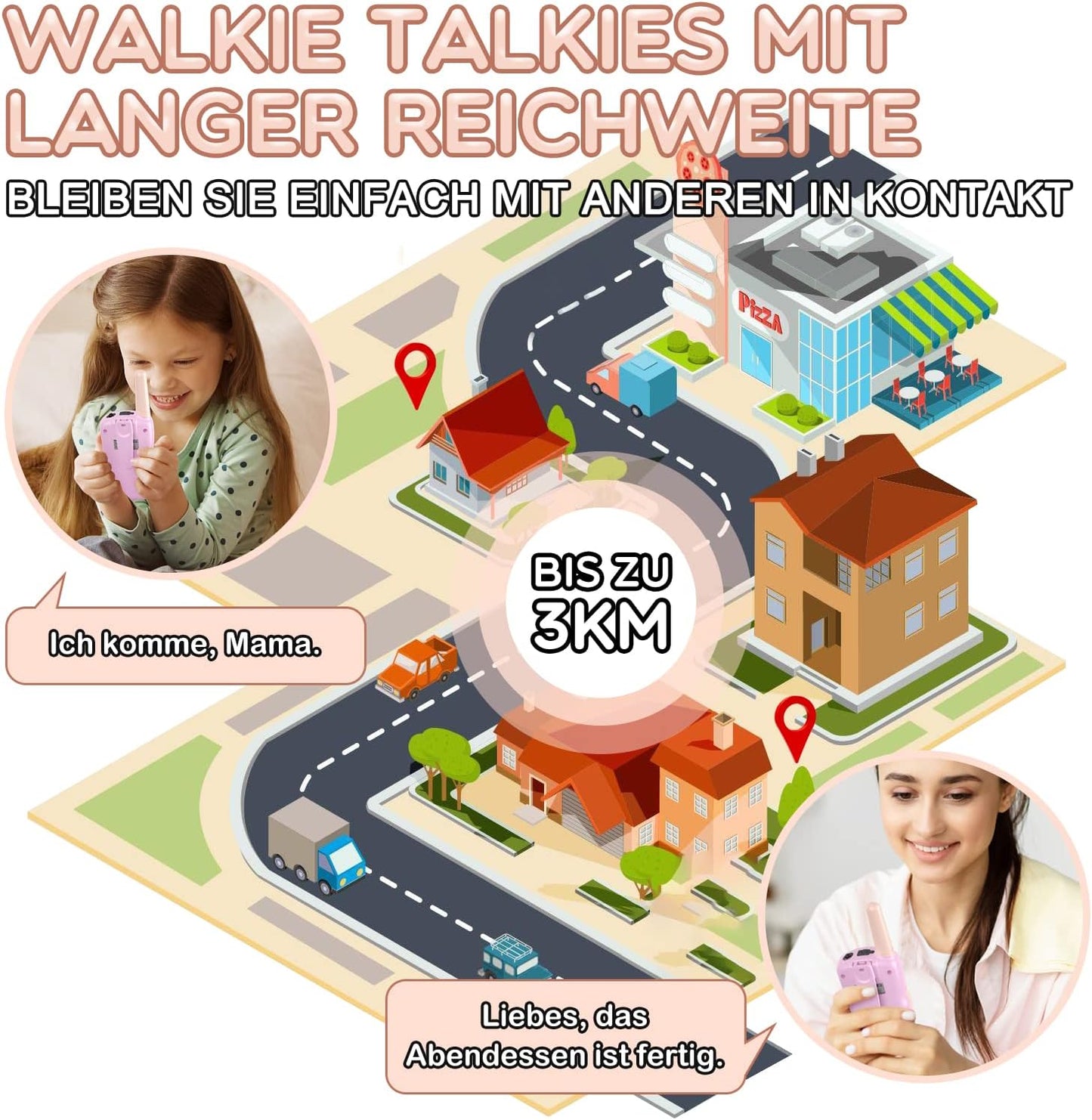 Kinder Walkie Talkies mit VOX & Tastensperre, Rosa