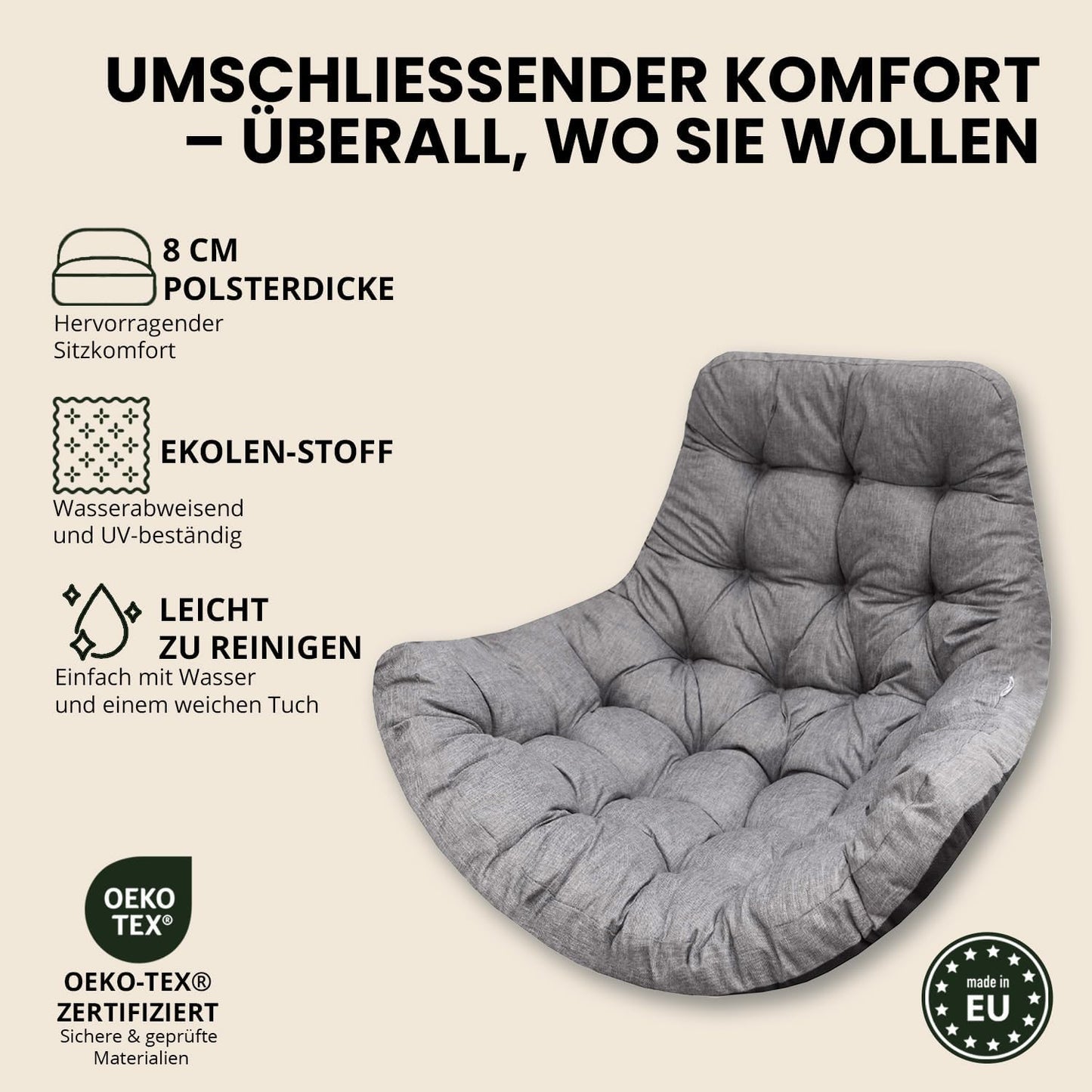 Hängesessel Polster, Graphit Ökoleinen