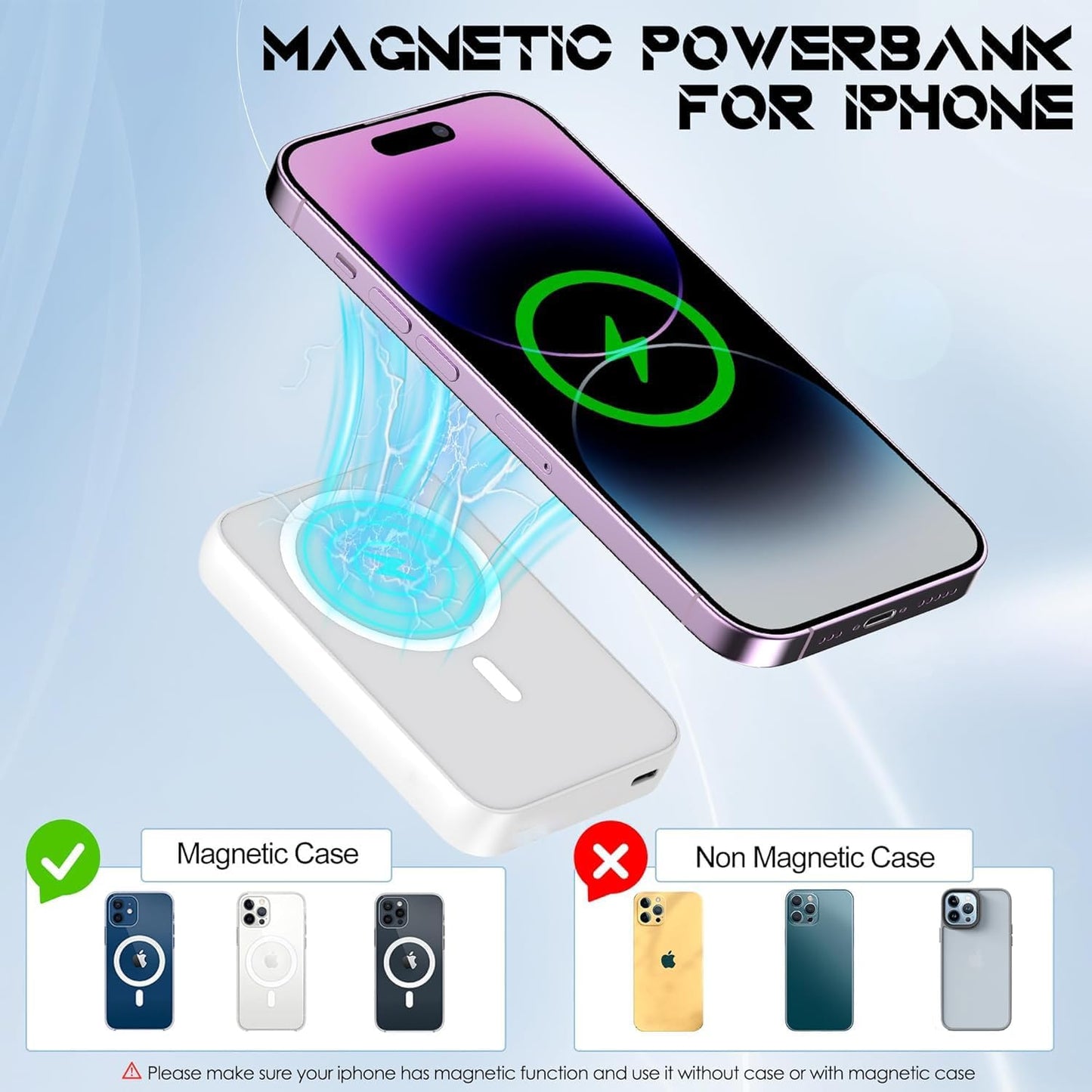Magnetische Powerbank 10000mAh, kabellos & schnellladend, XX-Large