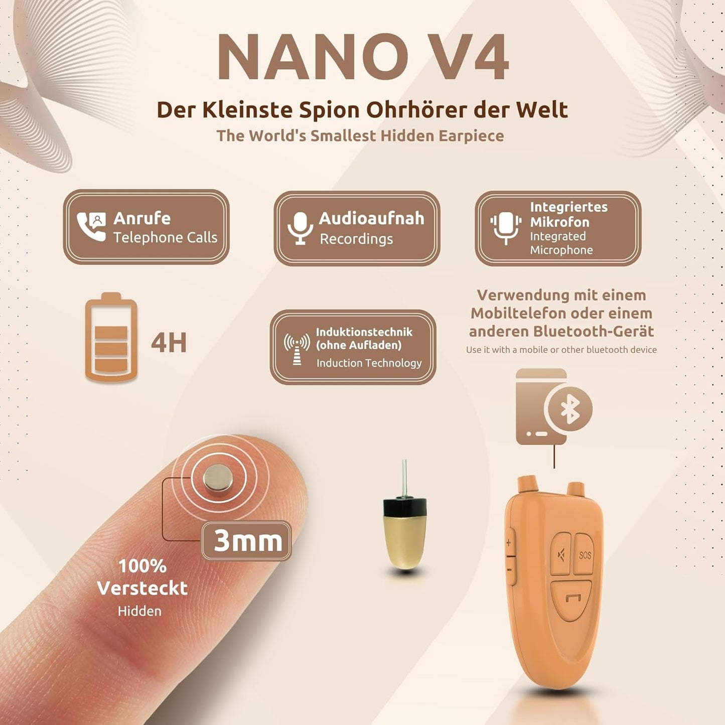 Spionage Ohrhörer Bundle Nano V4 + VIP Pro SuperMini, Nano V4 + Vip Pro SuperMini