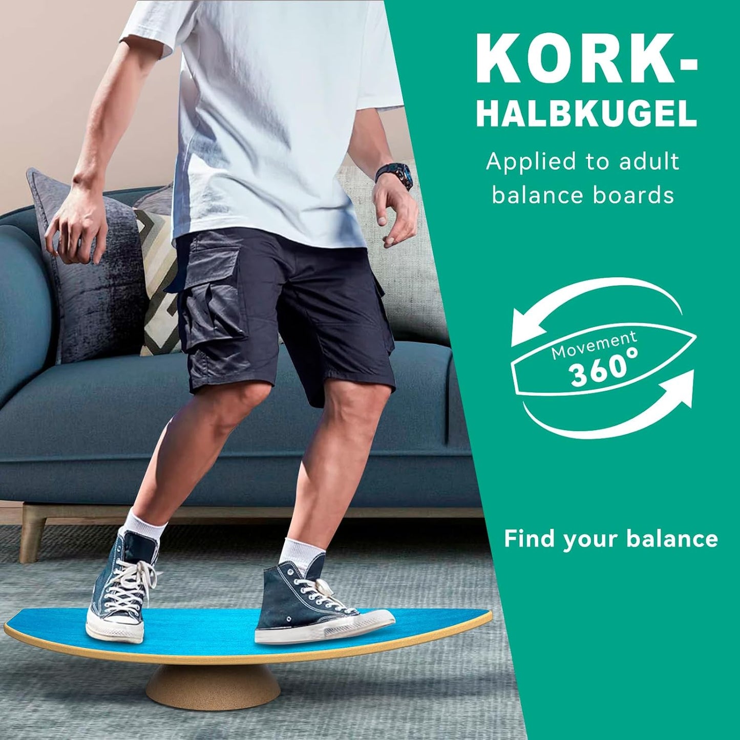 Balance Board Halbkugel aus Kork, Natur