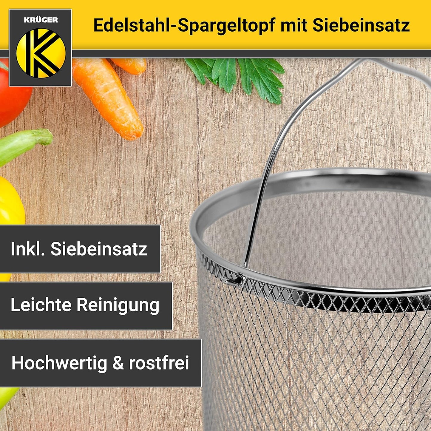 Edelstahl-Spargeltopf mit Siebeinsatz und Glasdeckel