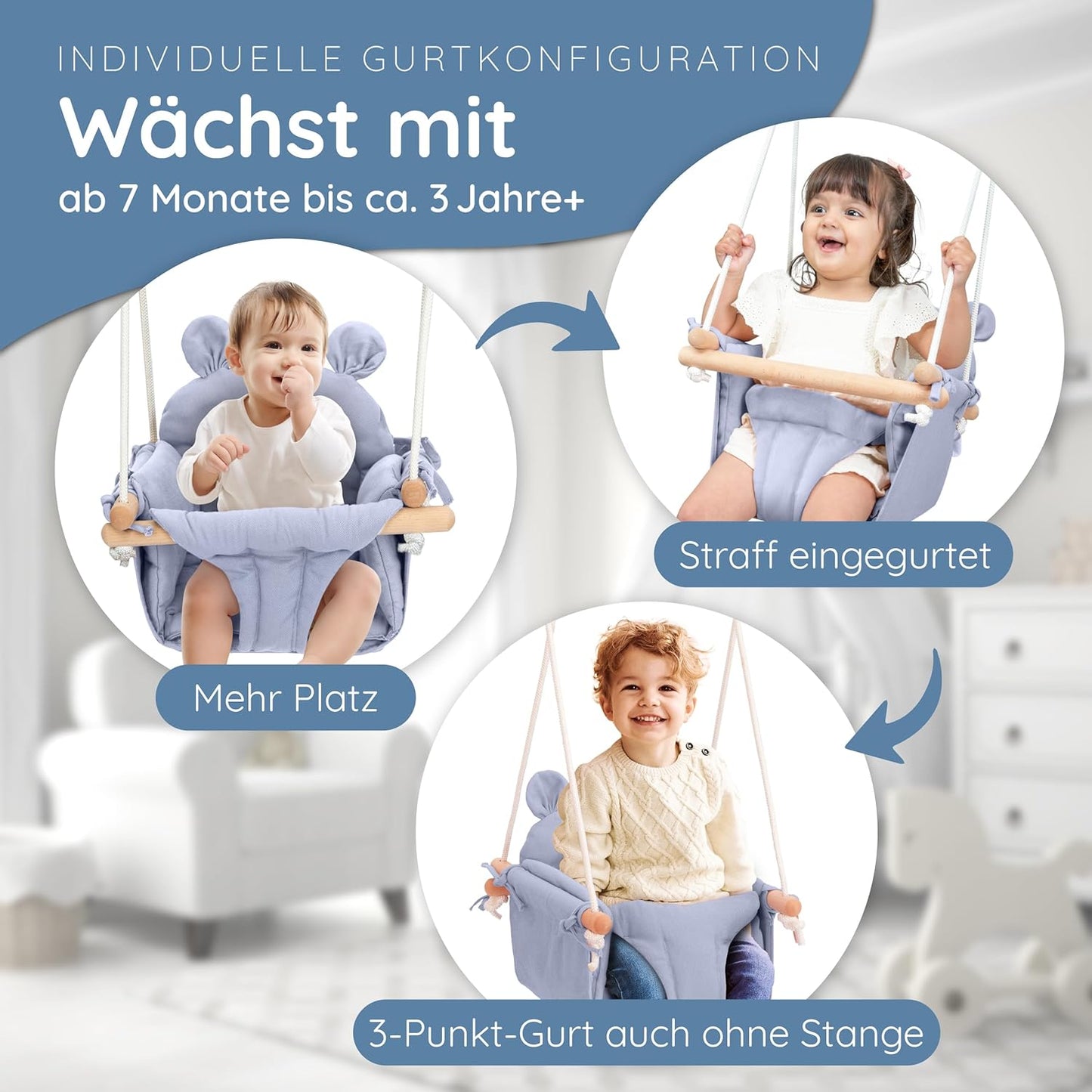 3 in 1 Baby- und Kinderschaukel, Blau