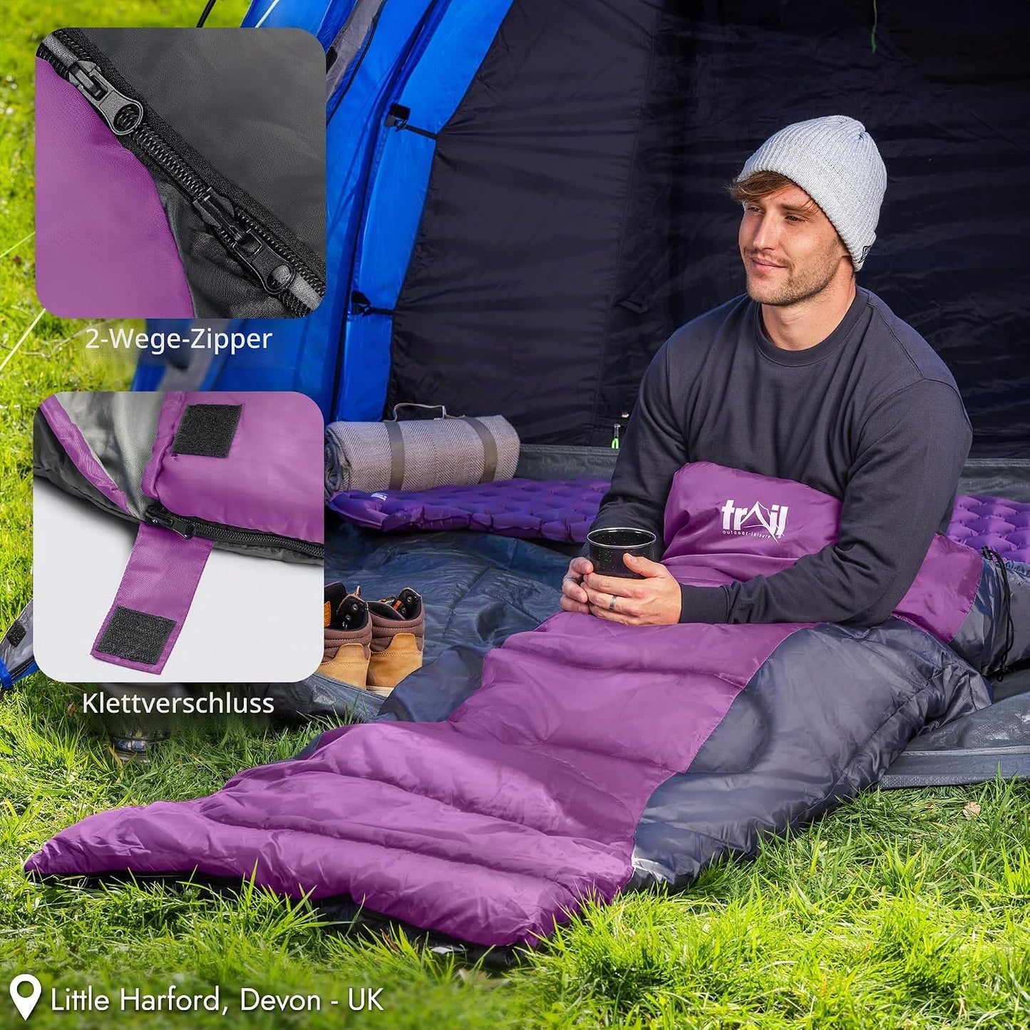 3-Jahreszeiten Schlafsack mit Kapuze, Violett