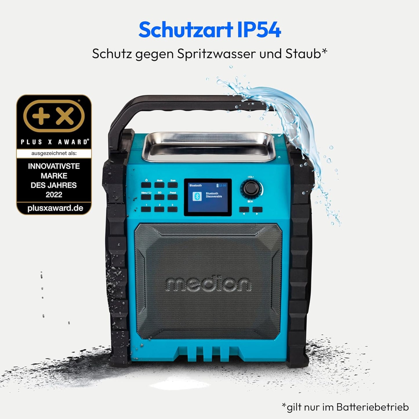 Baustellenradio mit Bluetooth und Powerbank-Funktion, Vertikal | 30 Watt (RMS)
