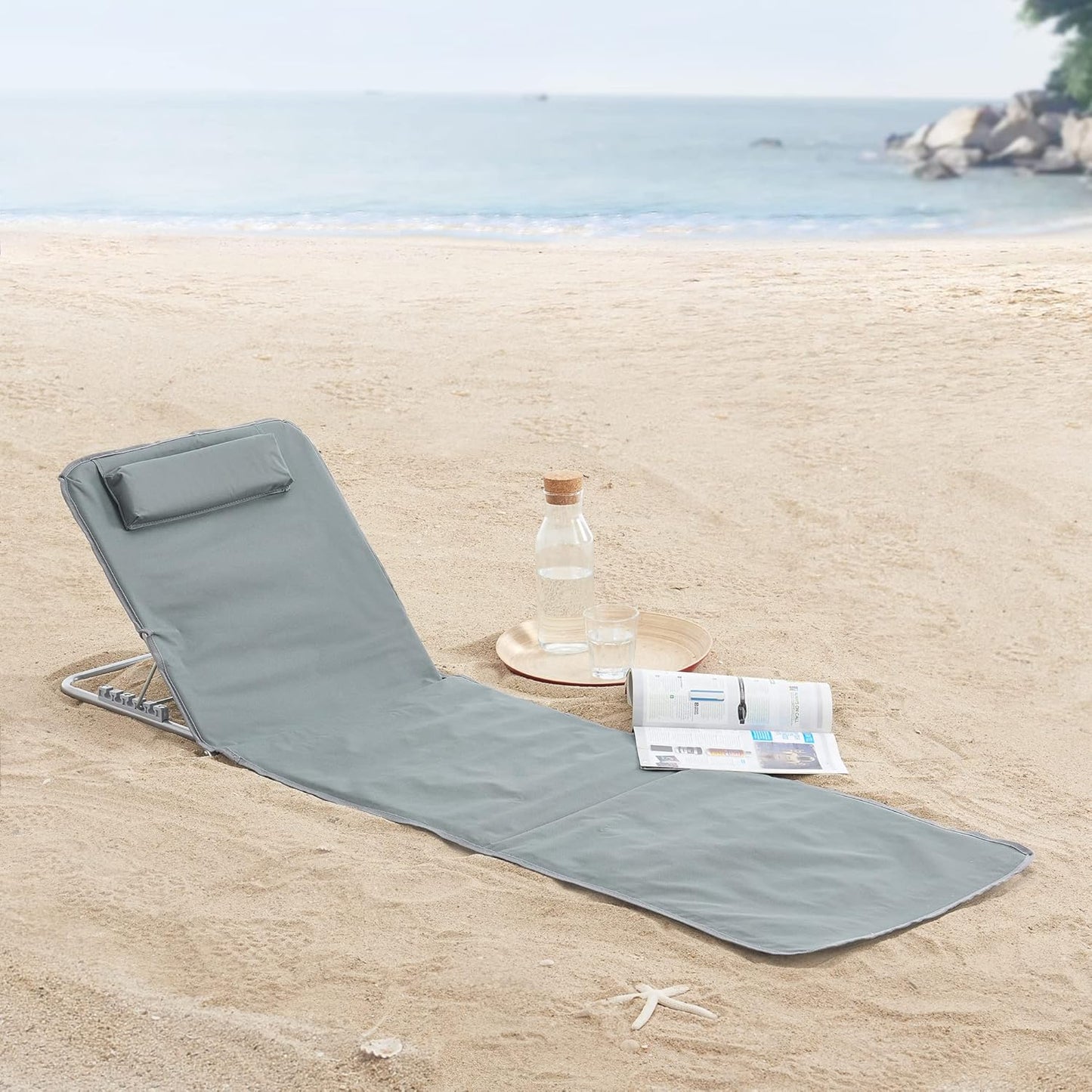 Strandmatten 2er-Set mit verstellbarer Rückenlehne, Dunkelgrau
