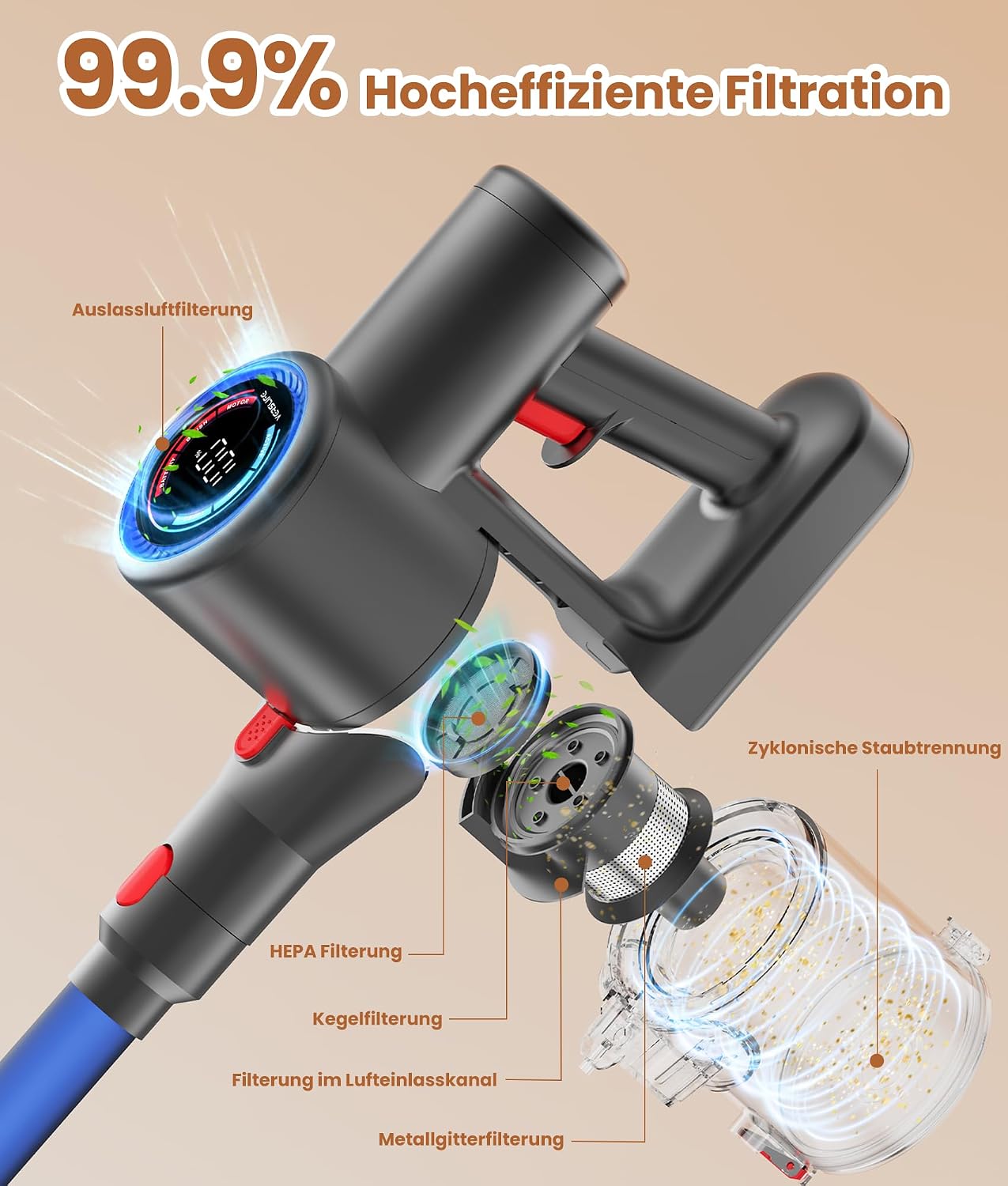 Z8 Akkustaubsauger mit LED-Display, Blau