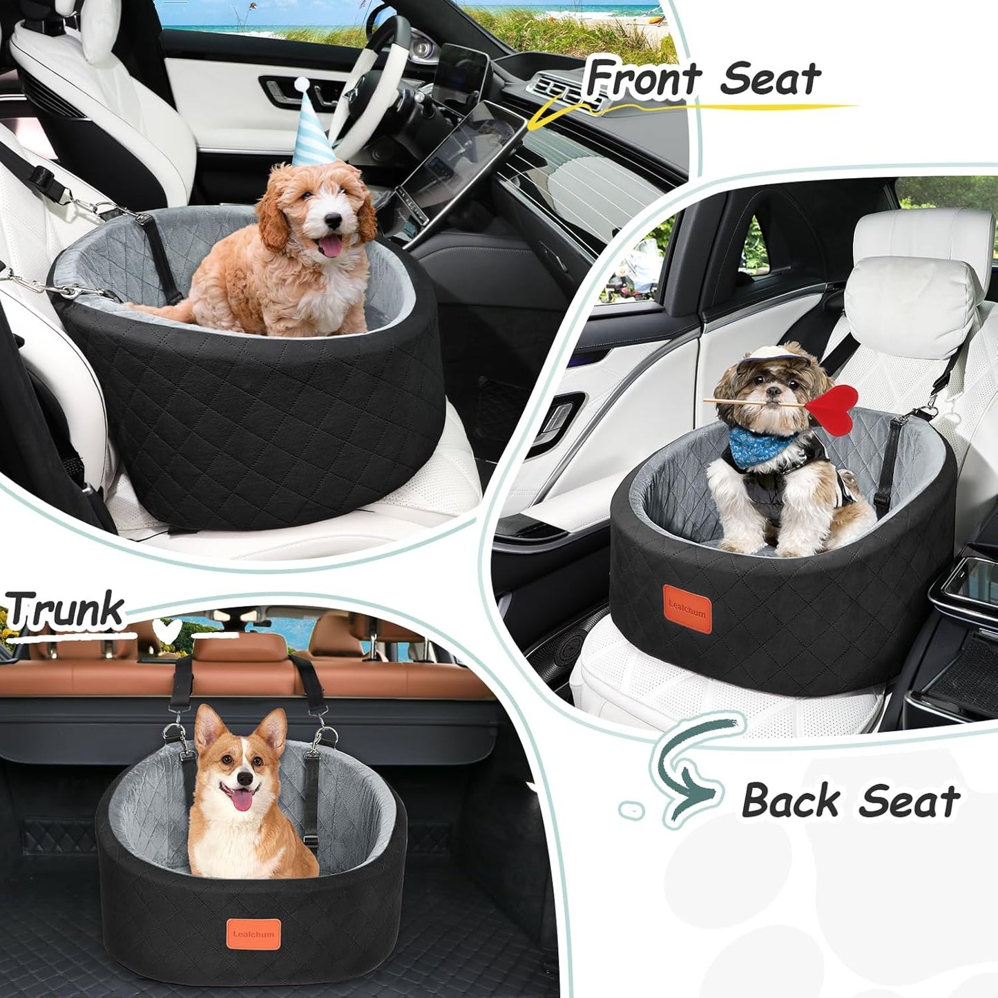 Hunde-Autositz mit Sicherheitsleine, Black/Grey Small