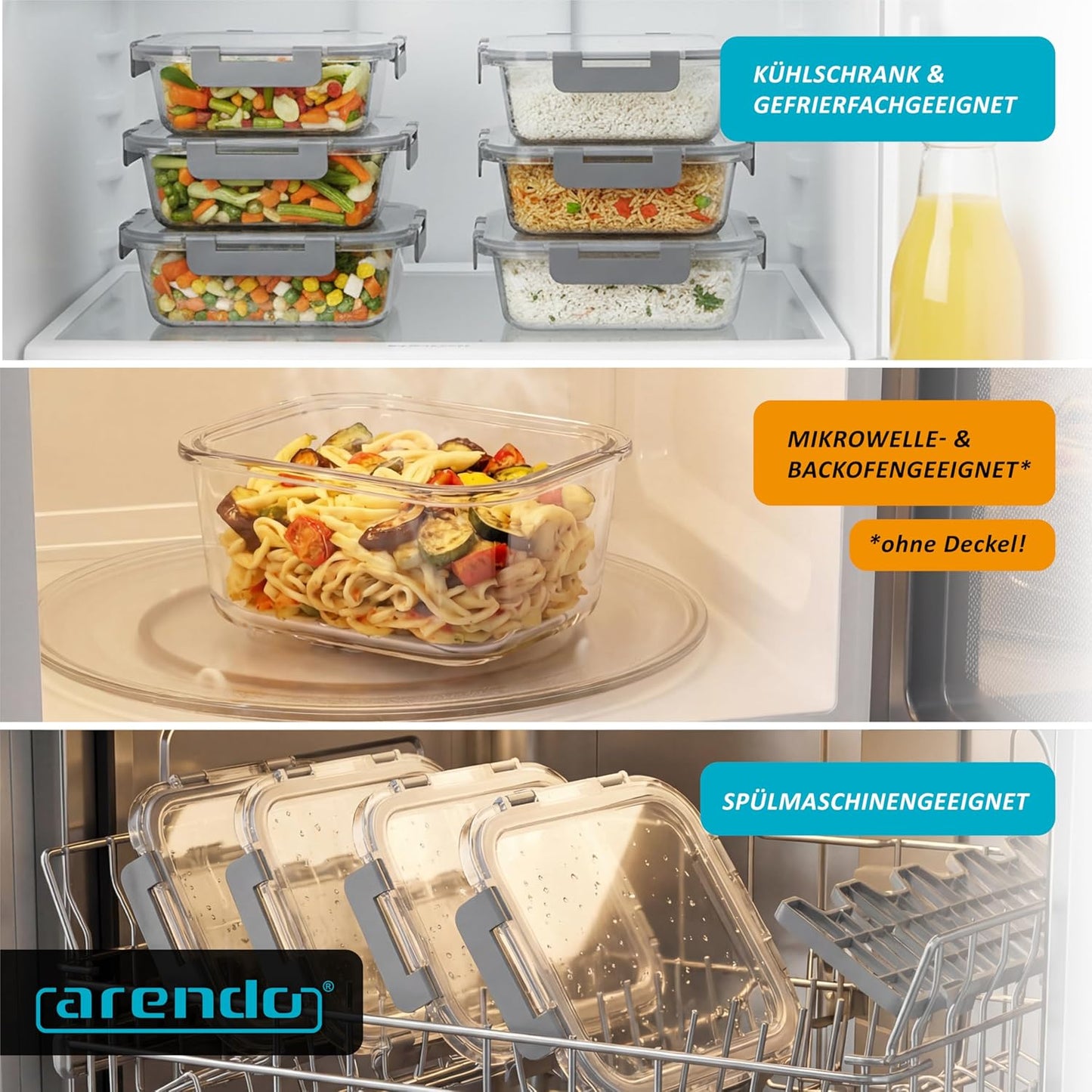 Glas Frischhaltedosen luftdicht 2er-Set (1500 ml), B: 2x 1500ml