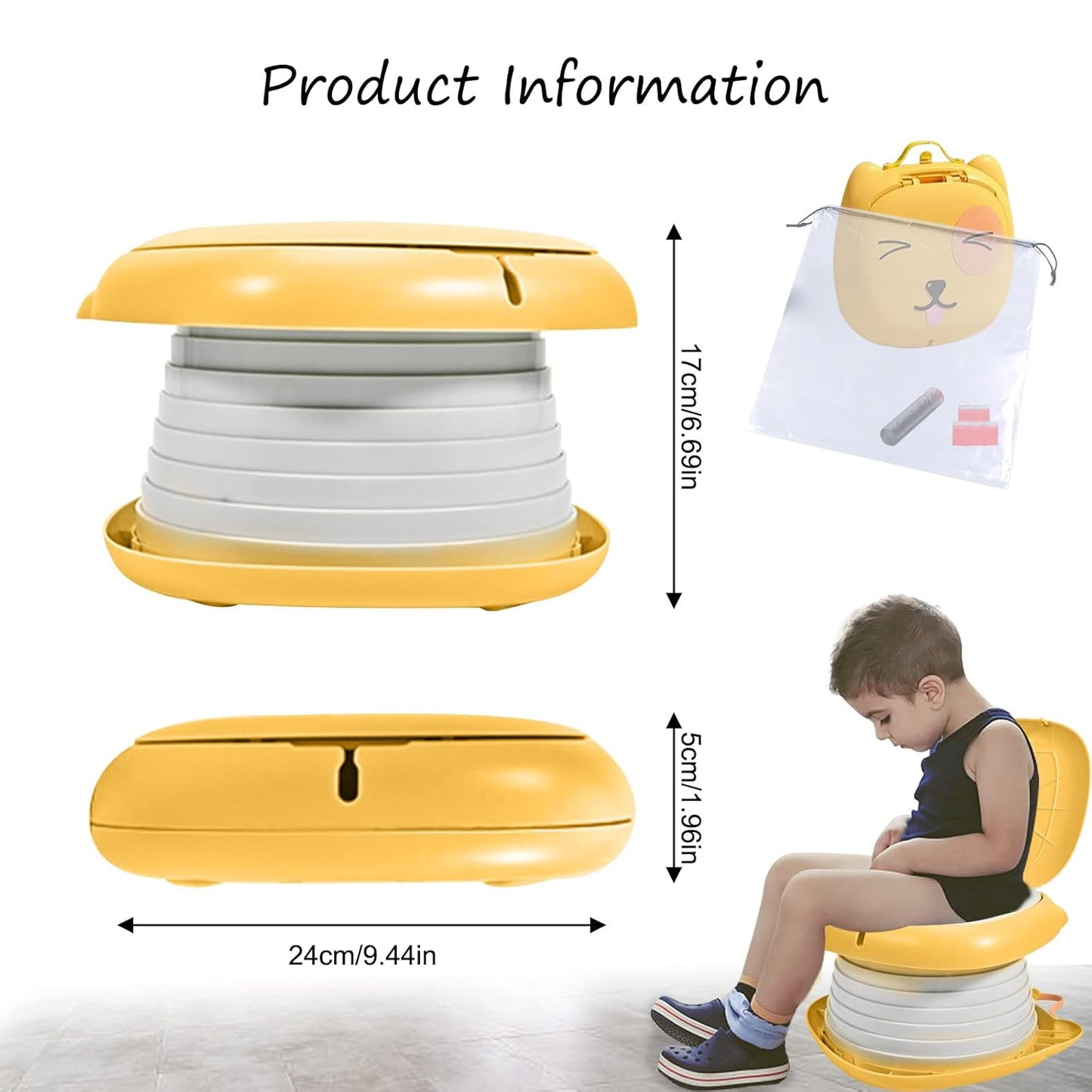 Tragbare Kinder-Toilette für Reisen, Gelb