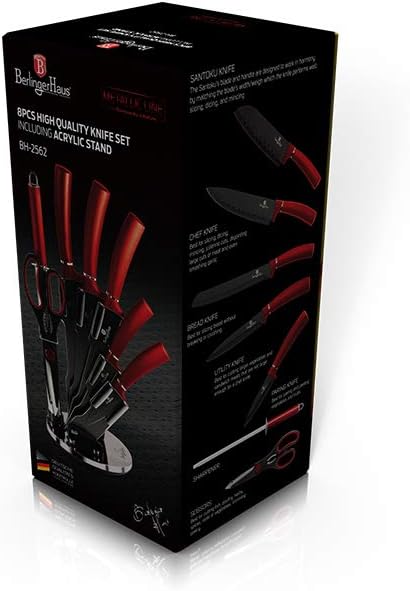 Burgundy 8-teiliges Küchenmesser-Set inkl. Ständer, Rot