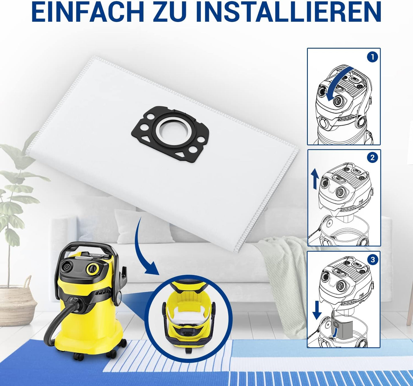 Ersatz Staubsaugerbeutel für Kärcher WD-Serie, 8 Stück