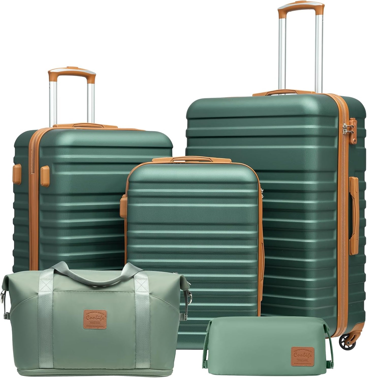 5-teiliges Hartschalenkoffer-Set, Dunkelgrün/Braun Koffer-Set 5tlg