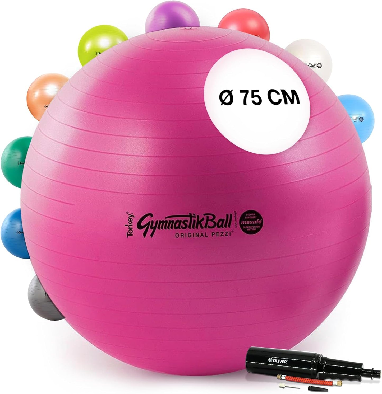 Gymnastikball mit Pumpe, 75cm Rubinrot