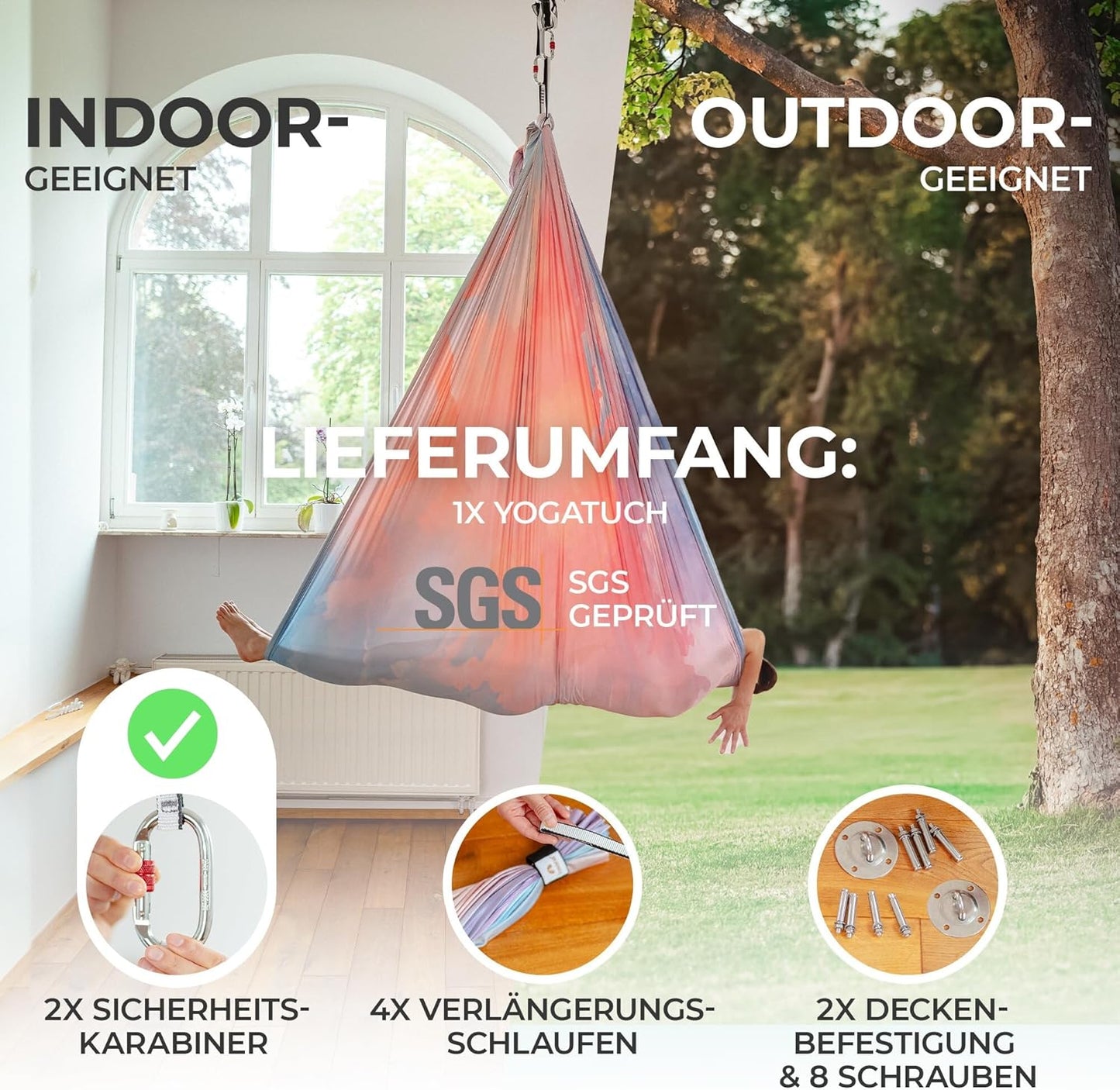 Yogatuch für Aerial Yoga, Bunte Wolken (1 Set) Einheitsgrösse