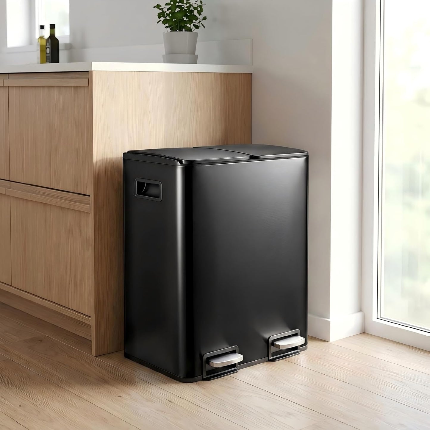 Treteimer mit Mülltrennsystem, Schwarz 48L