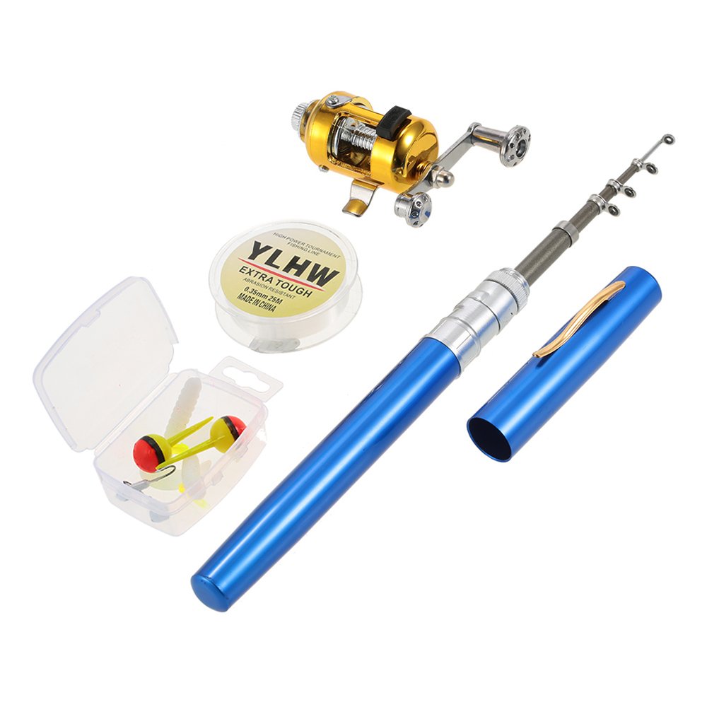 Mini Angelruten-Set mit Rolle und Zubehör, 3-Blau