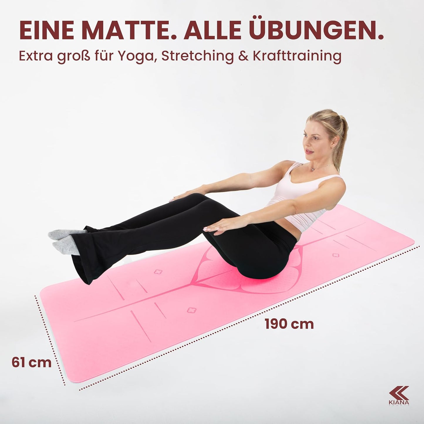 Rutschfeste Yoga- und Sportmatte 8 mm, 8 mm dick Rosa