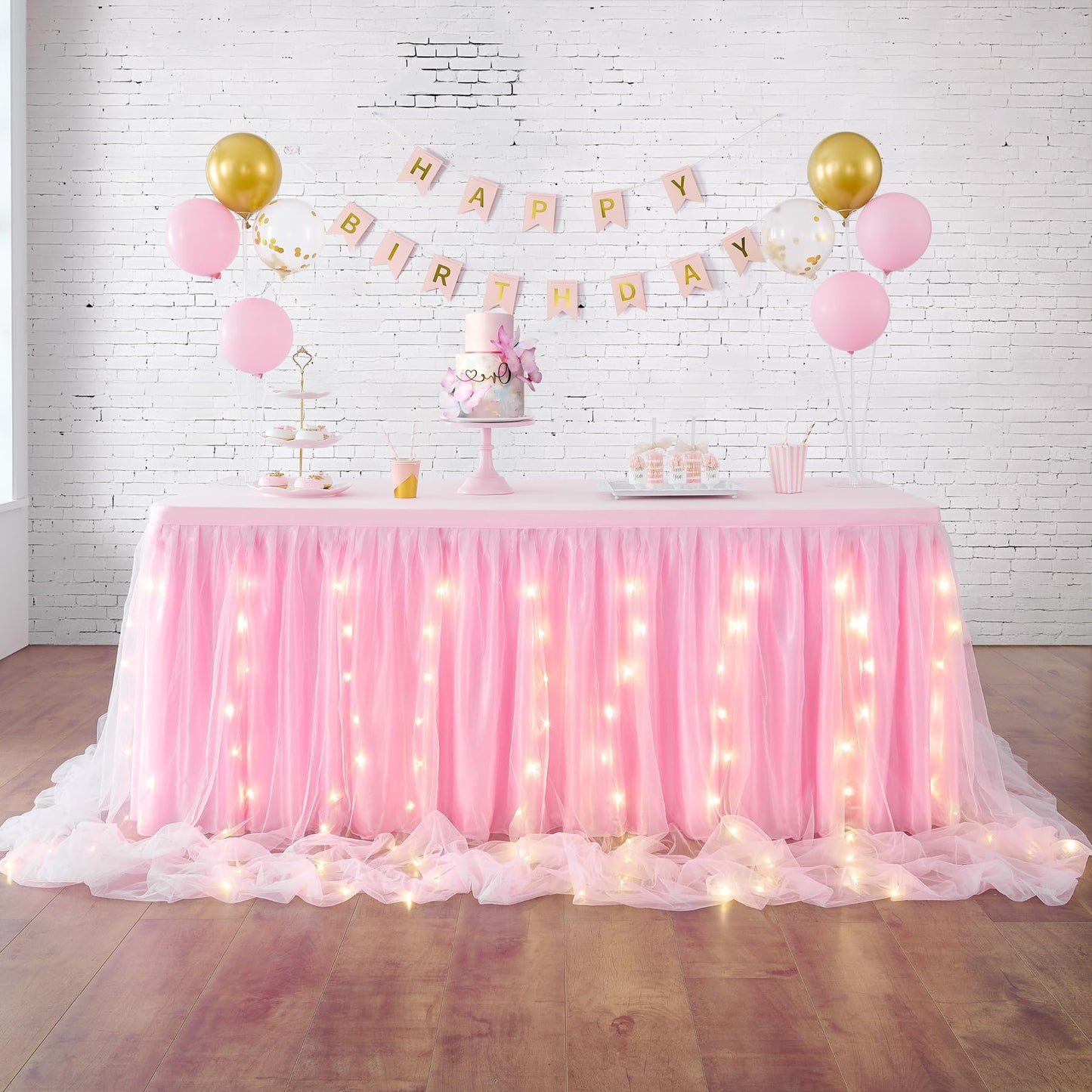 Tischrock mit LED, Rosa mit Led L183*H76cm