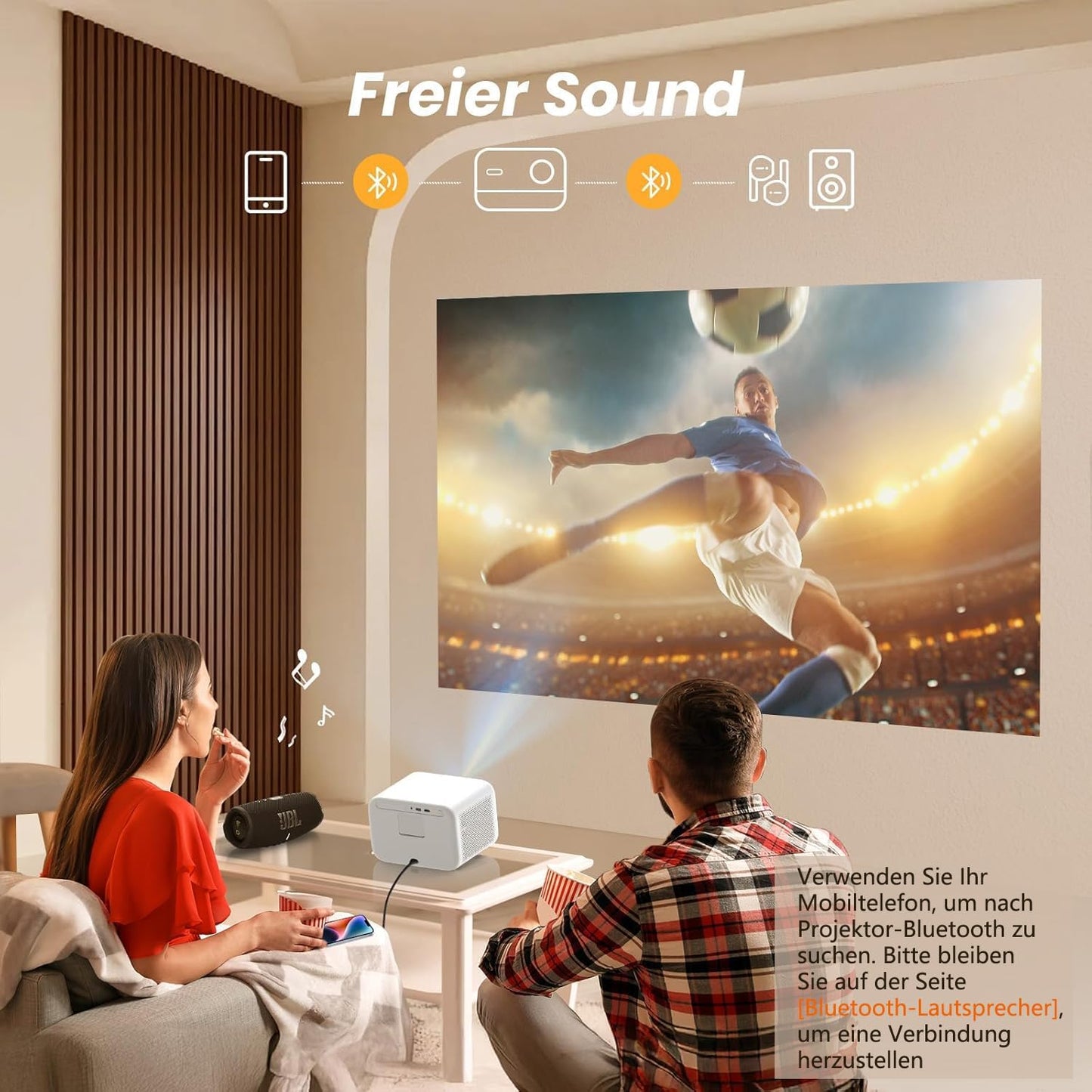 LED Projektor mit Autofokus und WiFi 6, Butterweiss