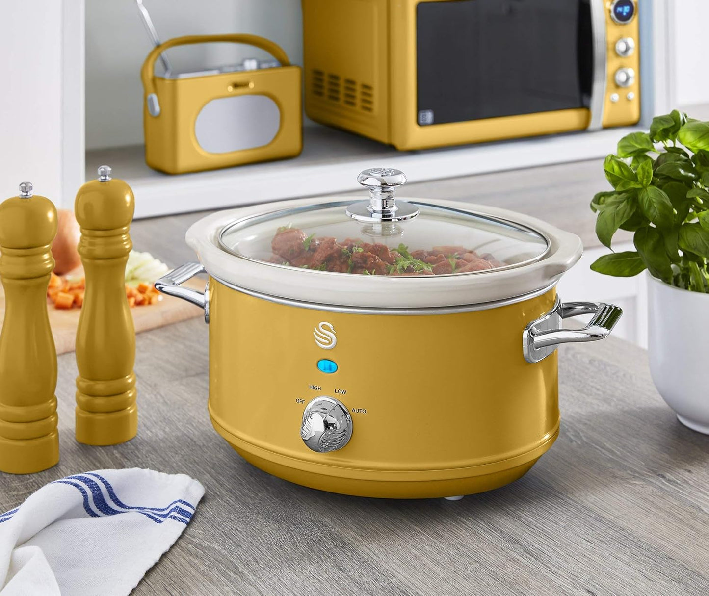 Retro Slow Cooker mit Keramik-Behälter, Gelb