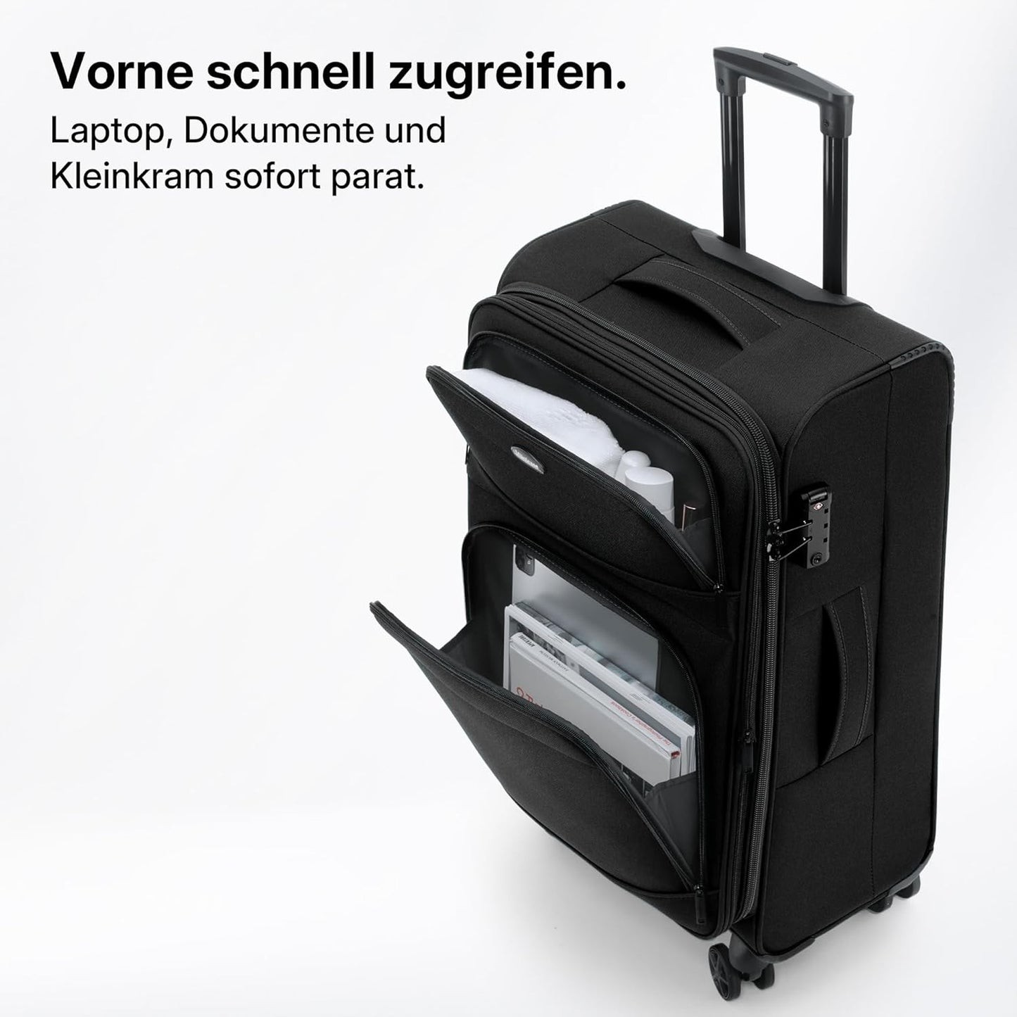 Erweiterbarer XL-Stoffkoffer, Schwarz Koffer XL (79 cm) erweiterbar