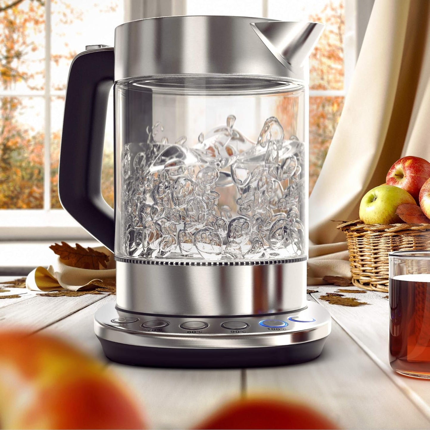 Glas-Wasserkocher mit Temperatureinstellung
