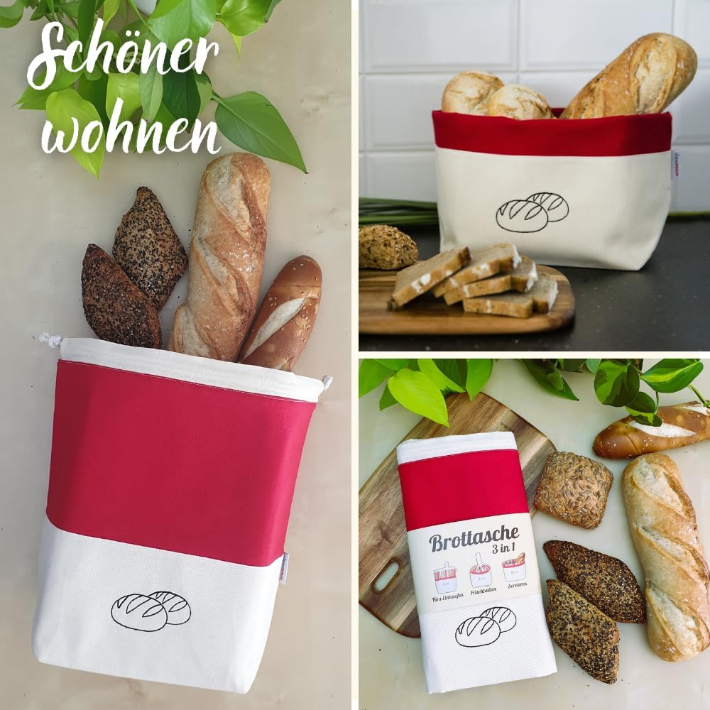 Brotbeutel zur Aufbewahrung und Frischhaltung (3 in 1), 3 in 1 Rot