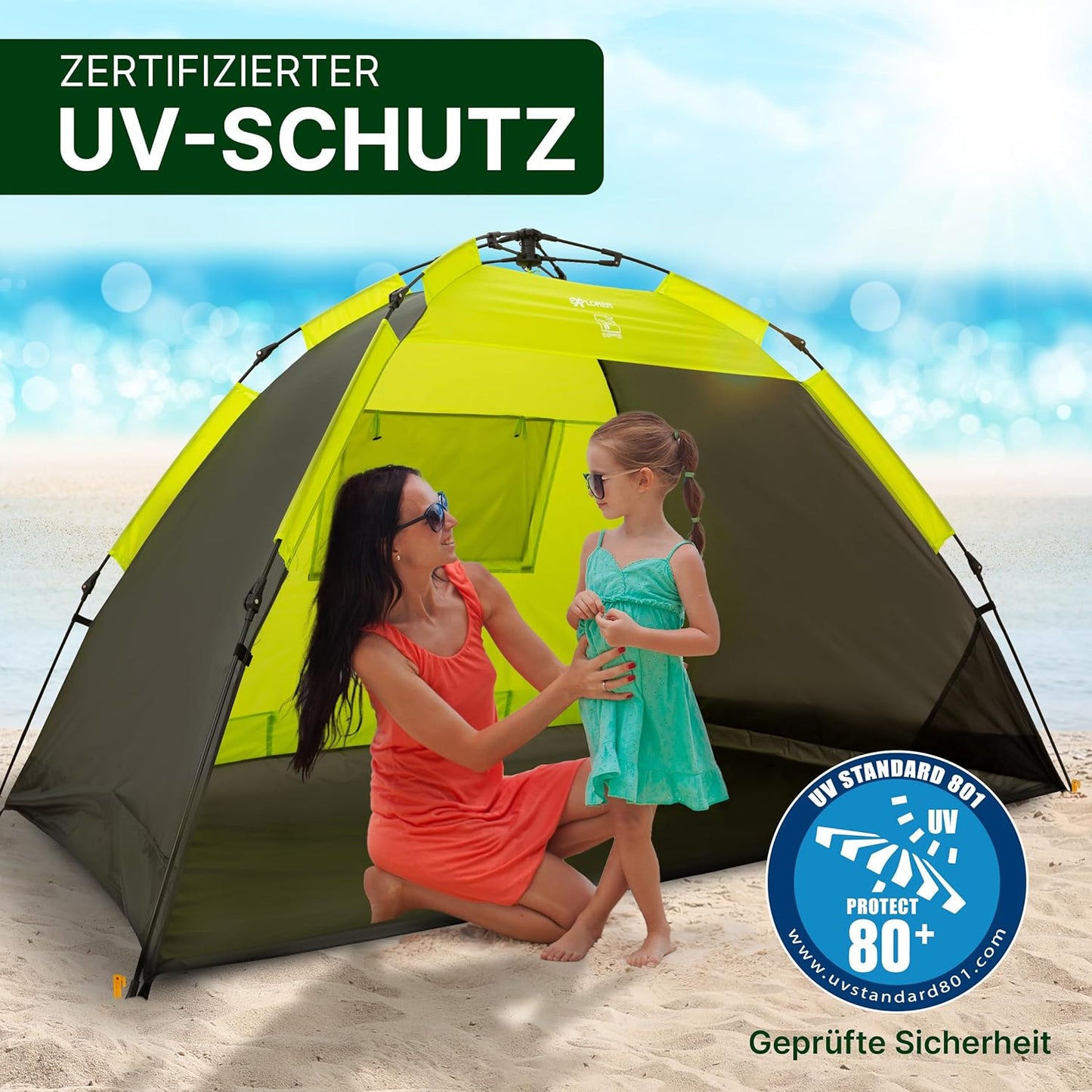 Strandmuschel mit UV-Schutz, Automatik XXL Grün