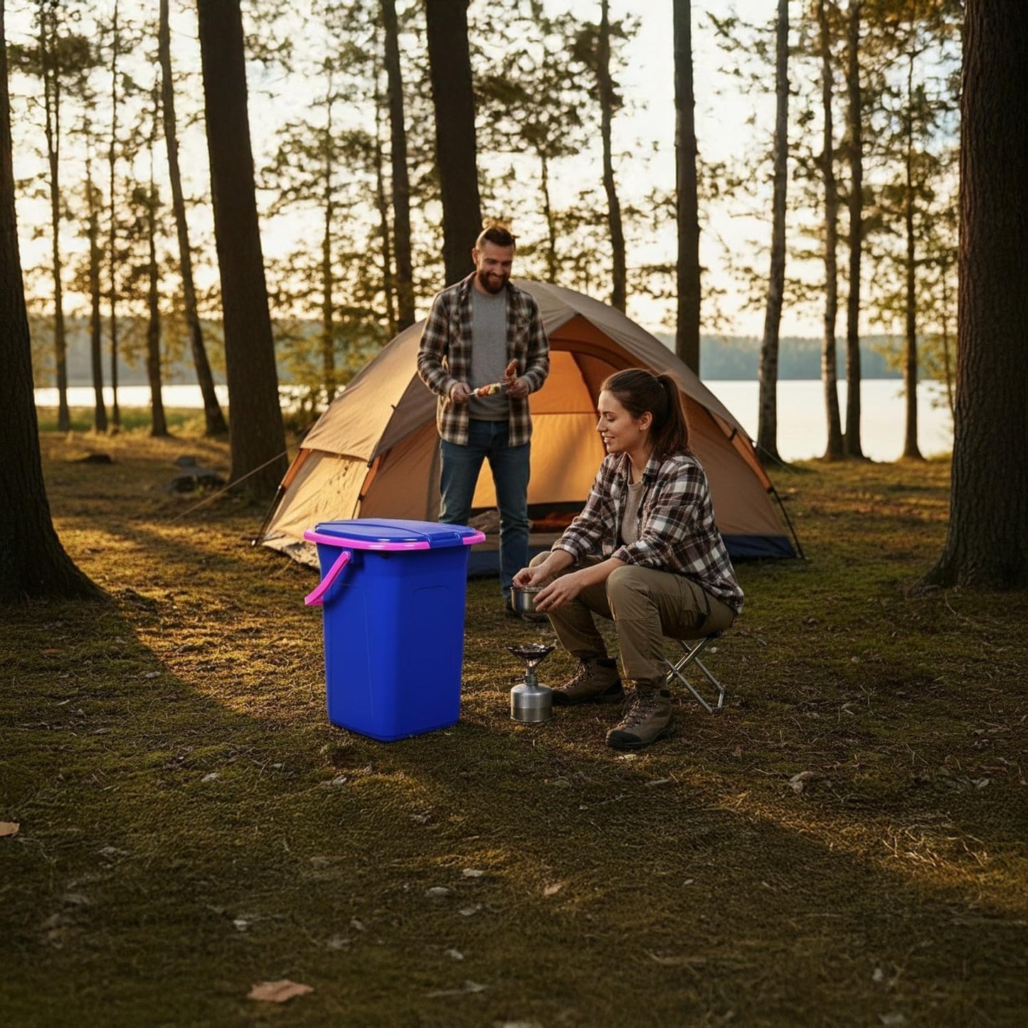 Mobile Campingtoilette, Blau / Rosa
