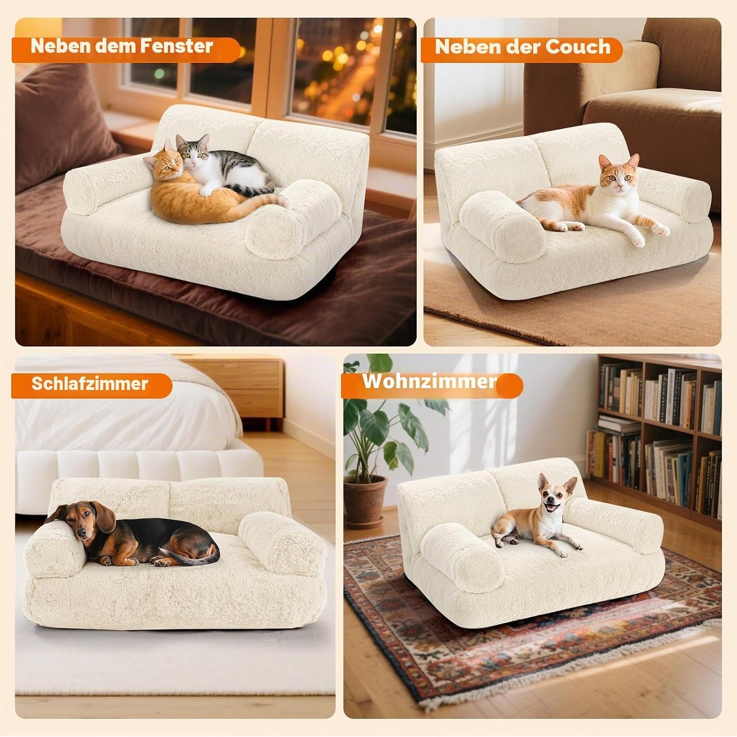 Orthopädisches Katzen- und Hundesofa mit abnehmbarem Bezug, Milky white 1