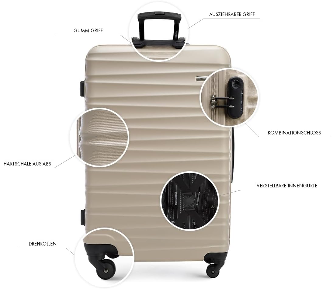 4-teiliges Reisekoffer-Set, Hartschalen-Trolleys, Beige Koffer-Set 4tlg.