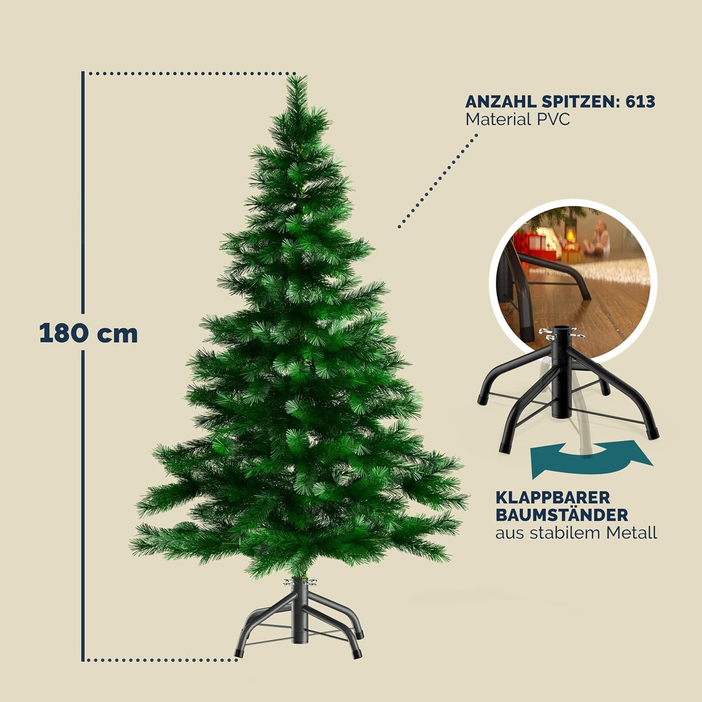 Weihnachtsbaum künstlich mit Metallständer, Grün 180 cm
