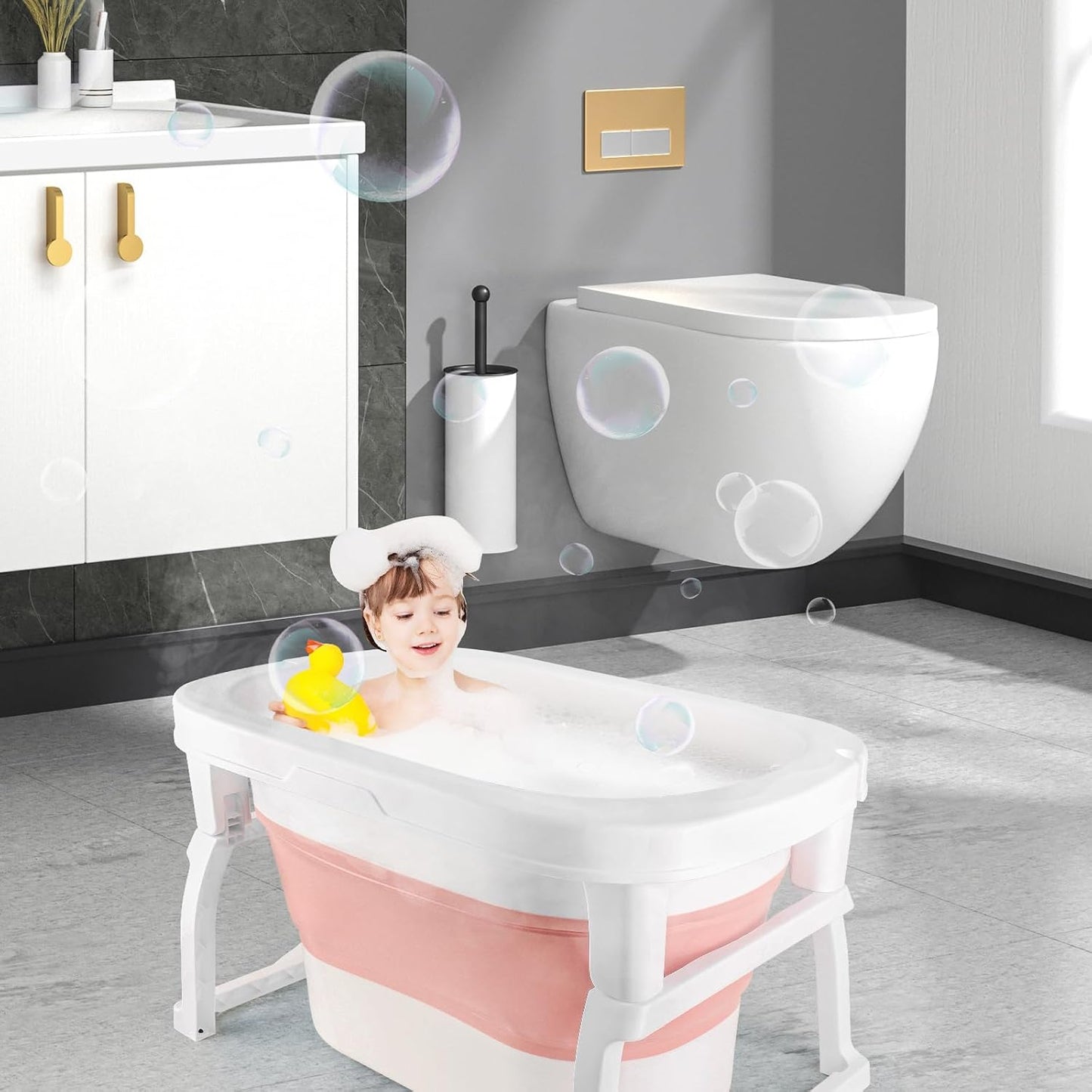 Zusammenklappbare Babybadewanne mit Badesitz, 72 * 51 * 42cm Rosa