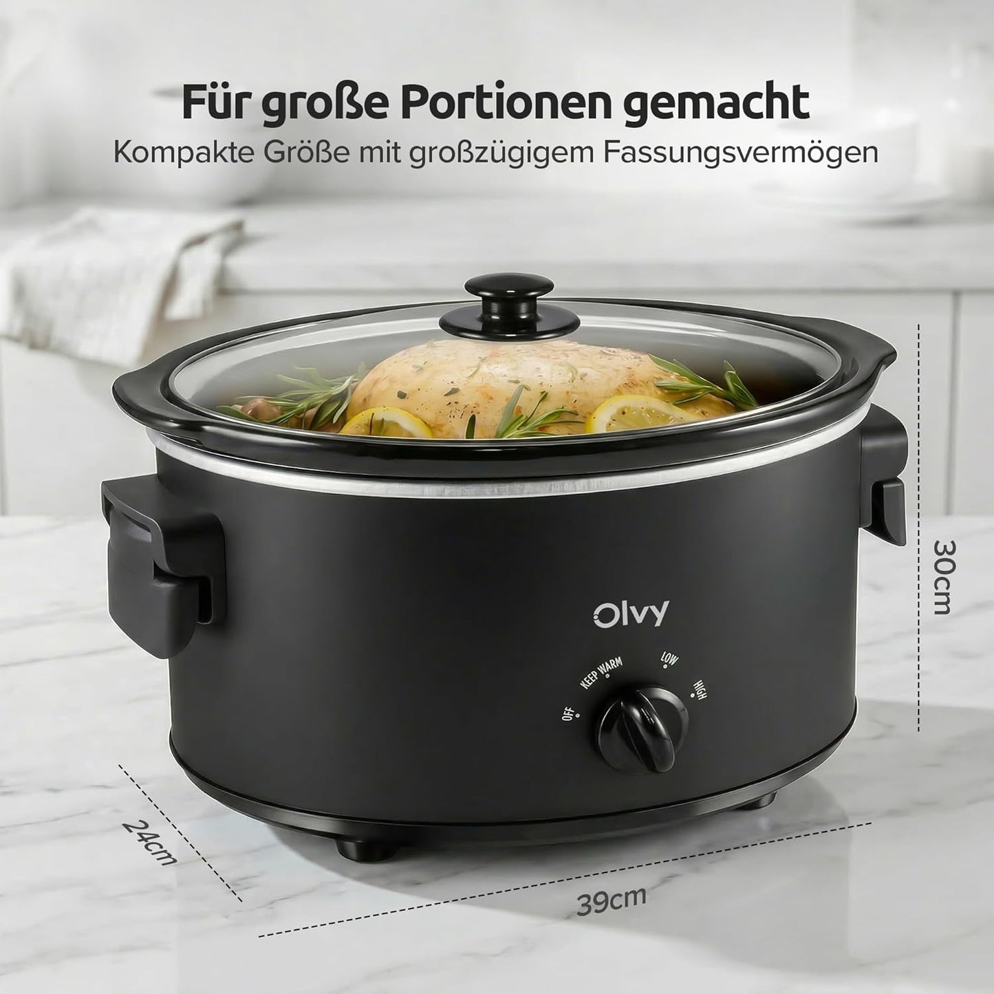 Slow Cooker 6L mit Keramik-Innentopf und 3 Stufen