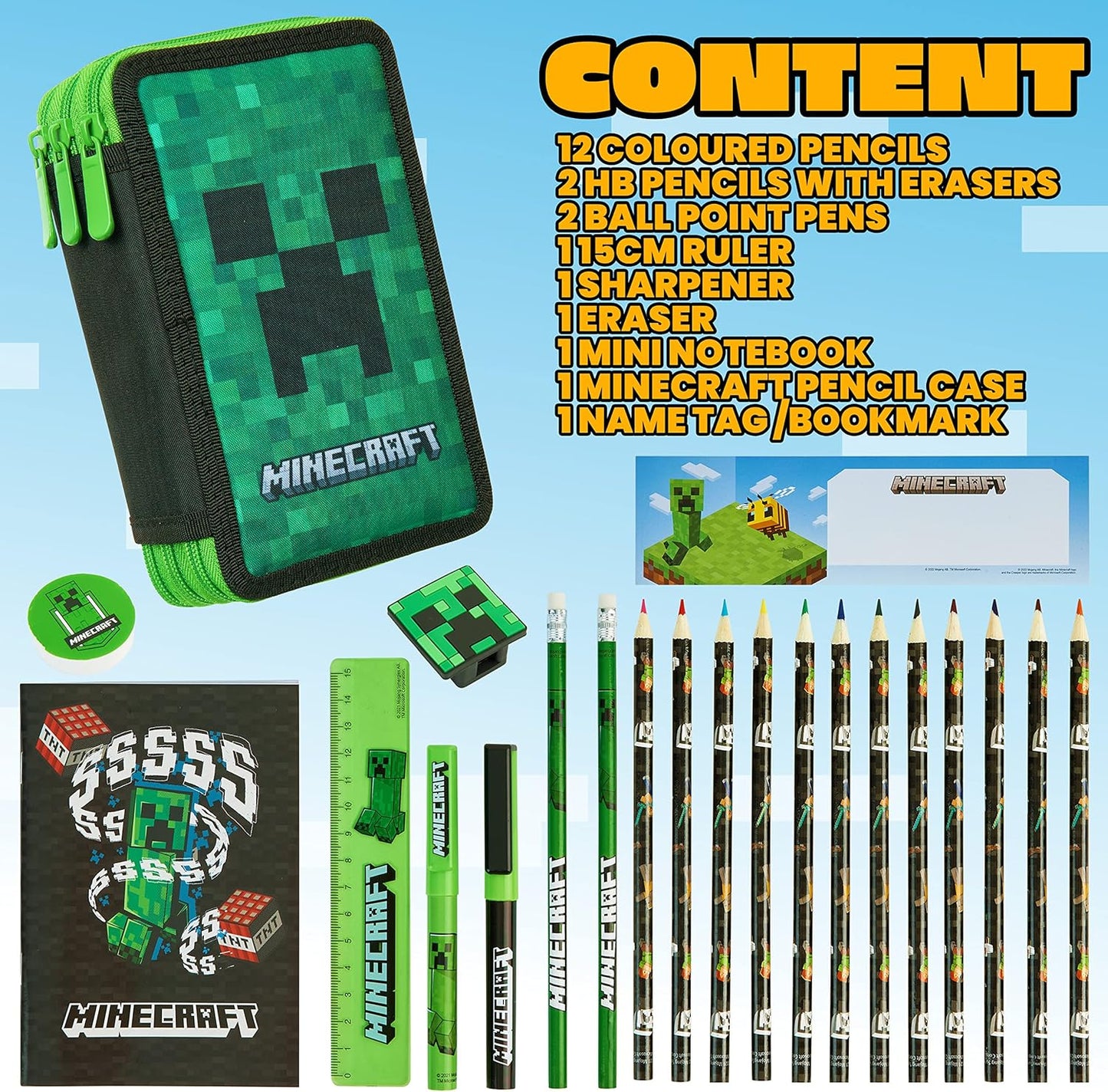 Federmäppchen mit Schreibwaren für Gamer, Grün Creeper
