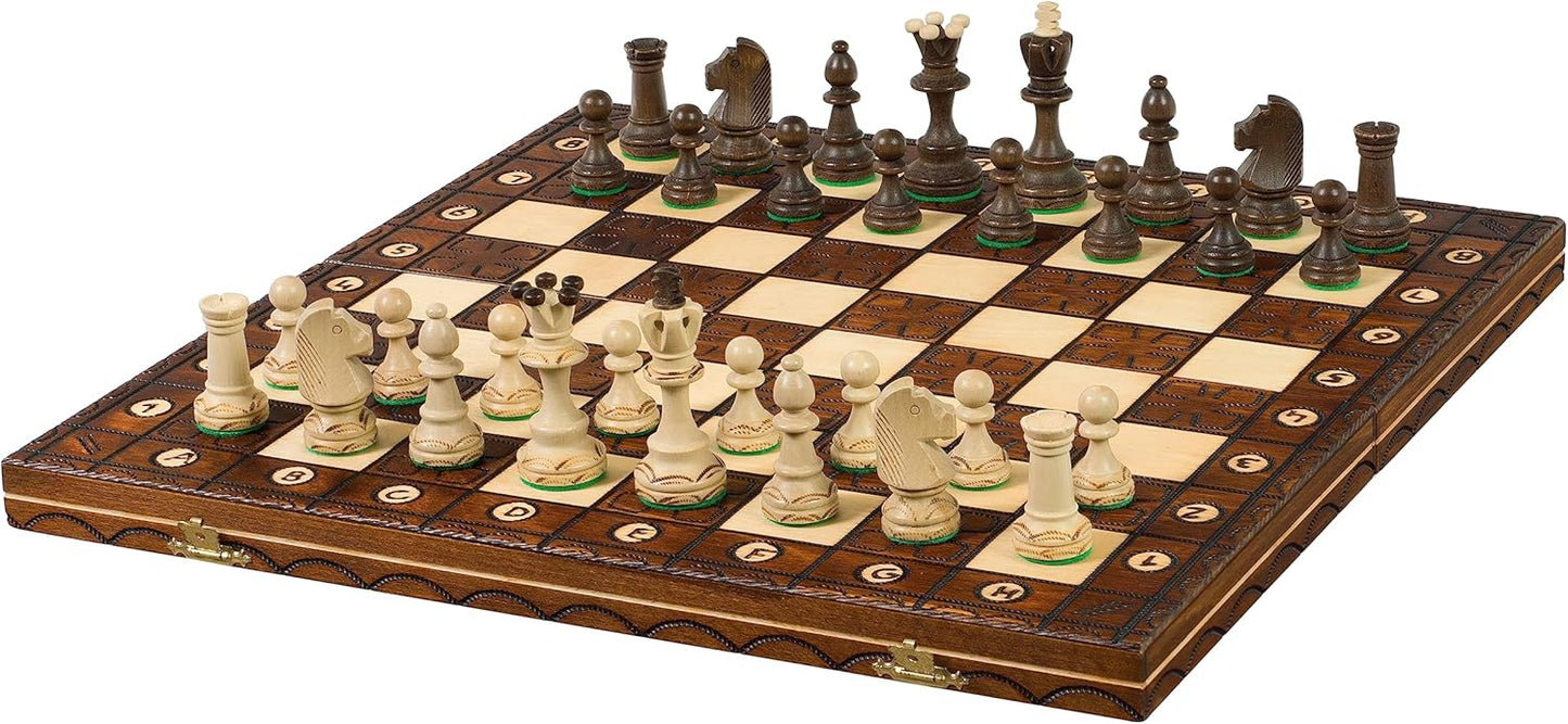 Schachspiel mit handbemalten Holzfiguren, CHW4 BROWN