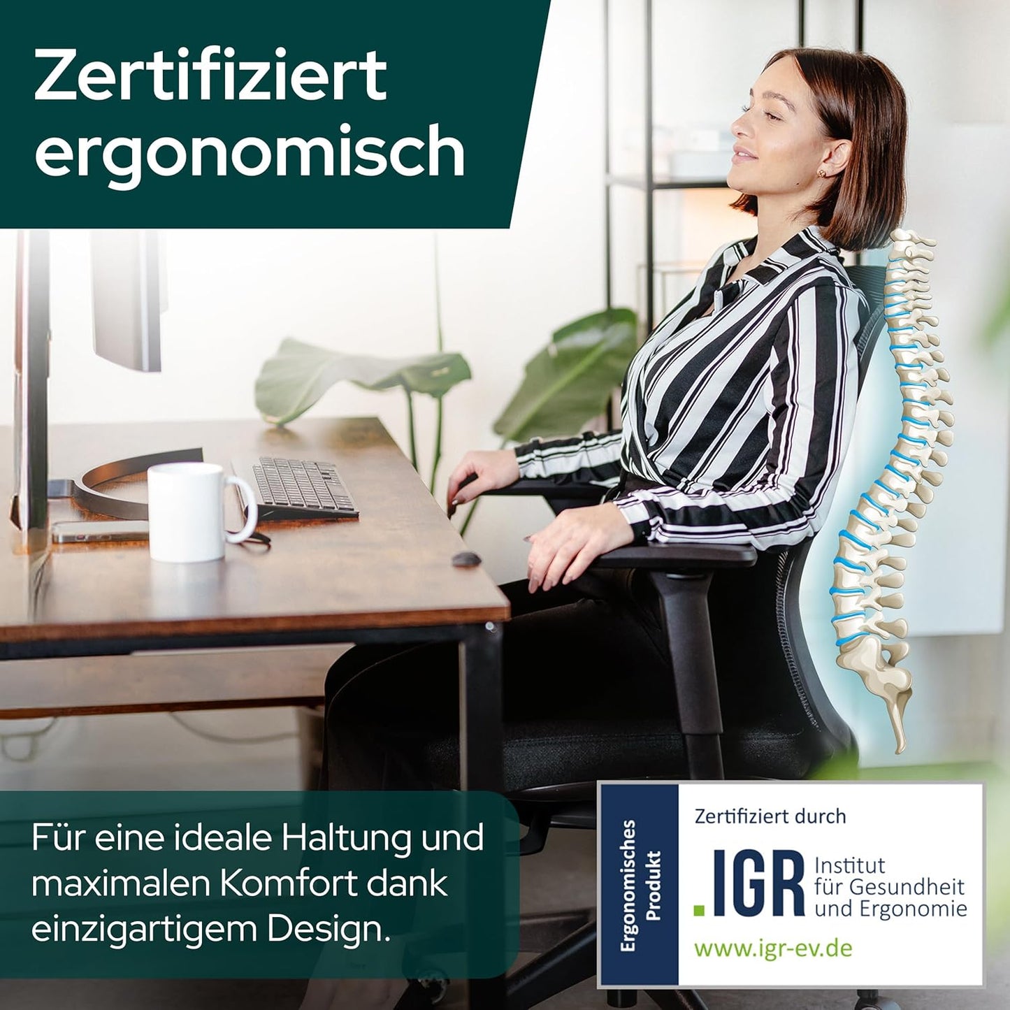Ergonomischer Bürostuhl mit 3D Armlehnen & Lordosenstütze, Ohne Kopfstütze Schwarz / Rot