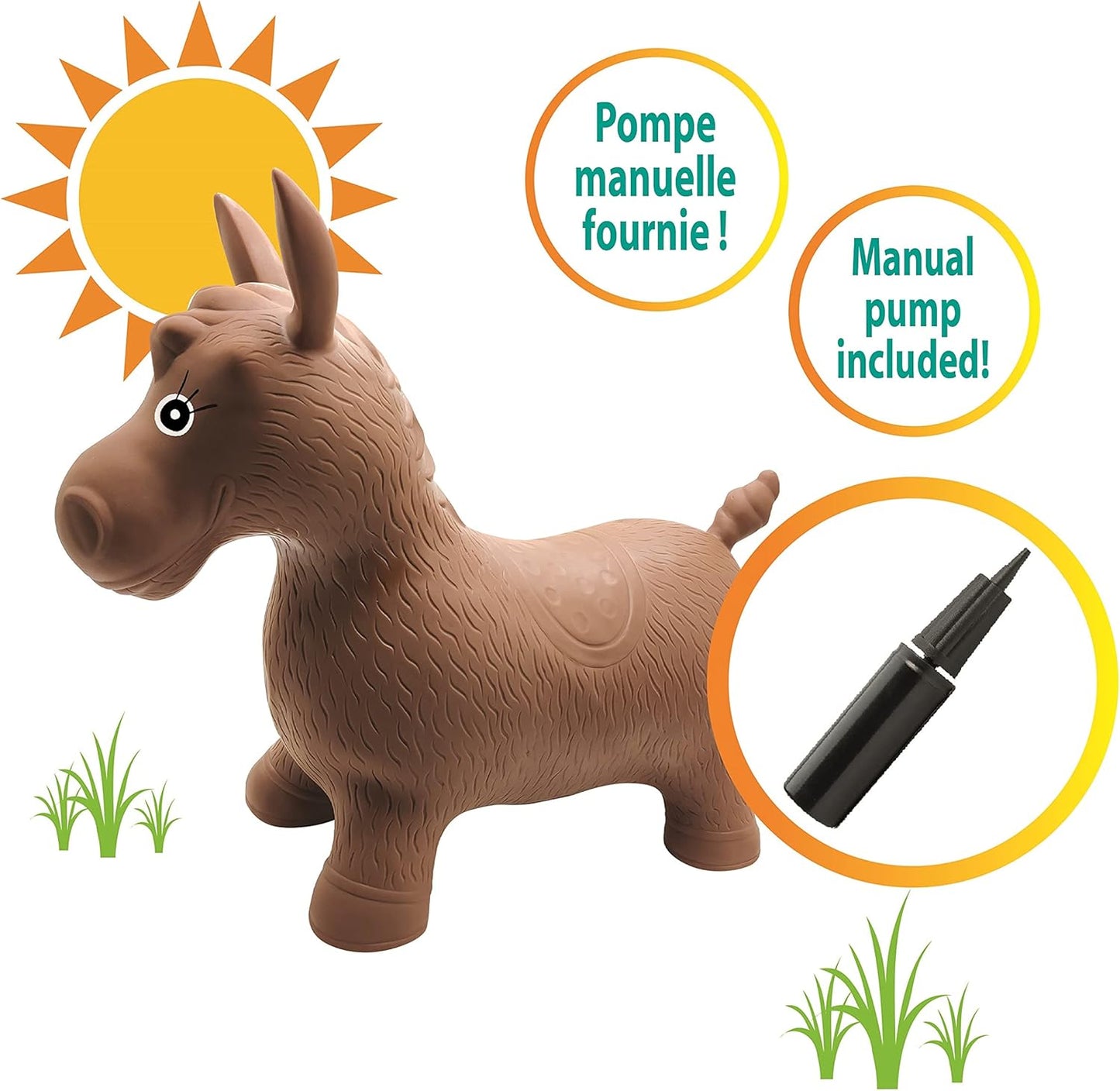 Aufblasbares Hüpf-Pony mit Pumpe und abnehmbarem Bezug, Pony - Mit Hülle