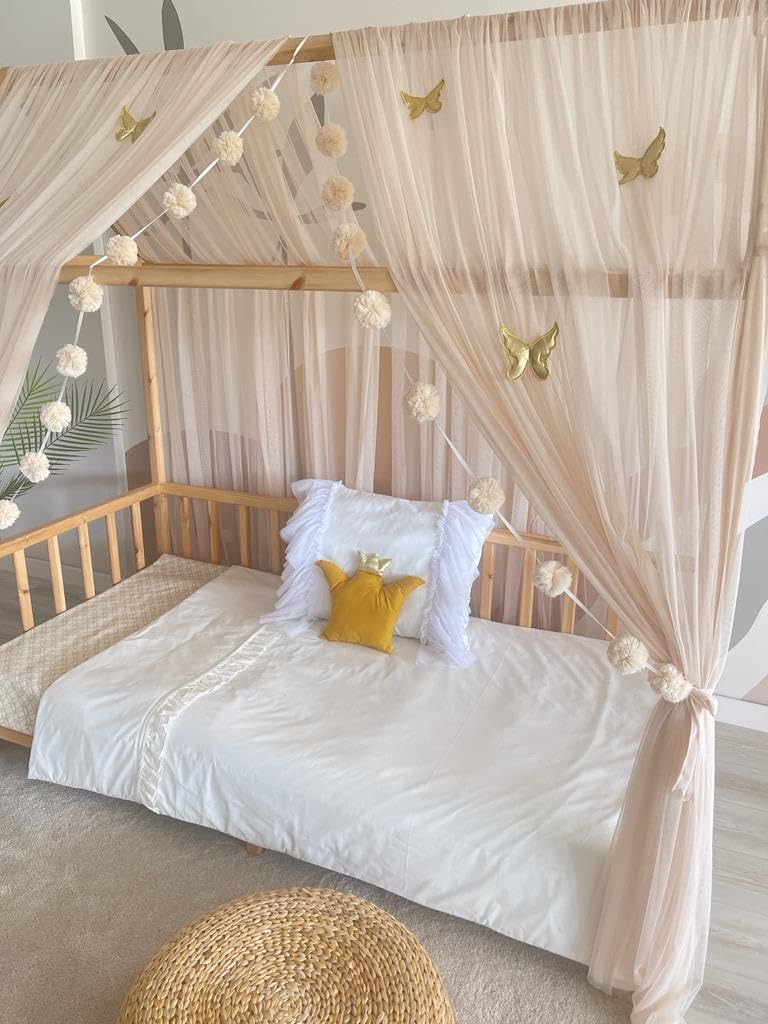 Hausbett Betthimmel für Kinderzimmer (300cm), Beige 300cm, ohne Schmetterlinge