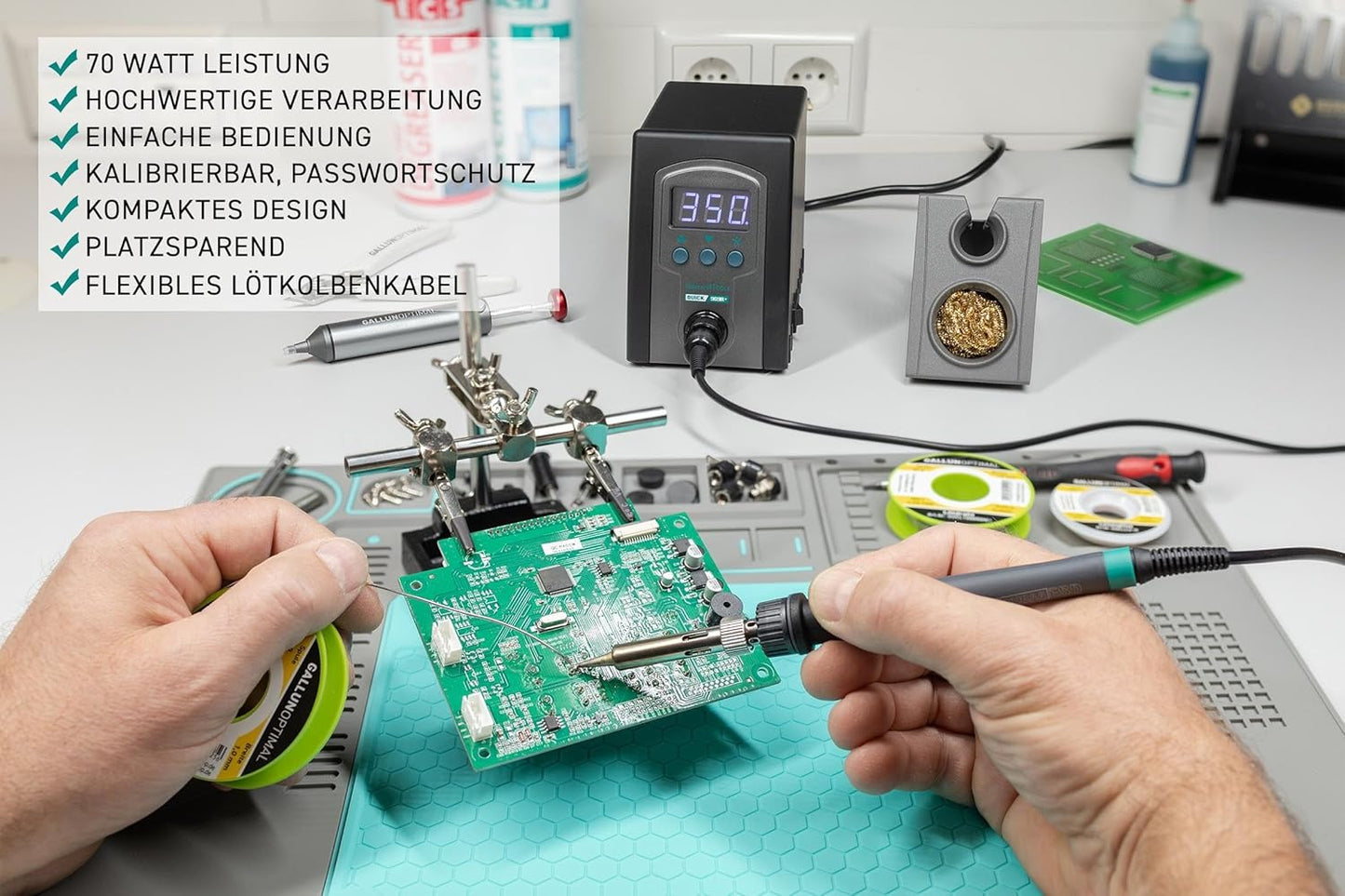 Digitale Handlötstation 969B+, QUICK 969B+ digital 70W Mit Zubehör-set