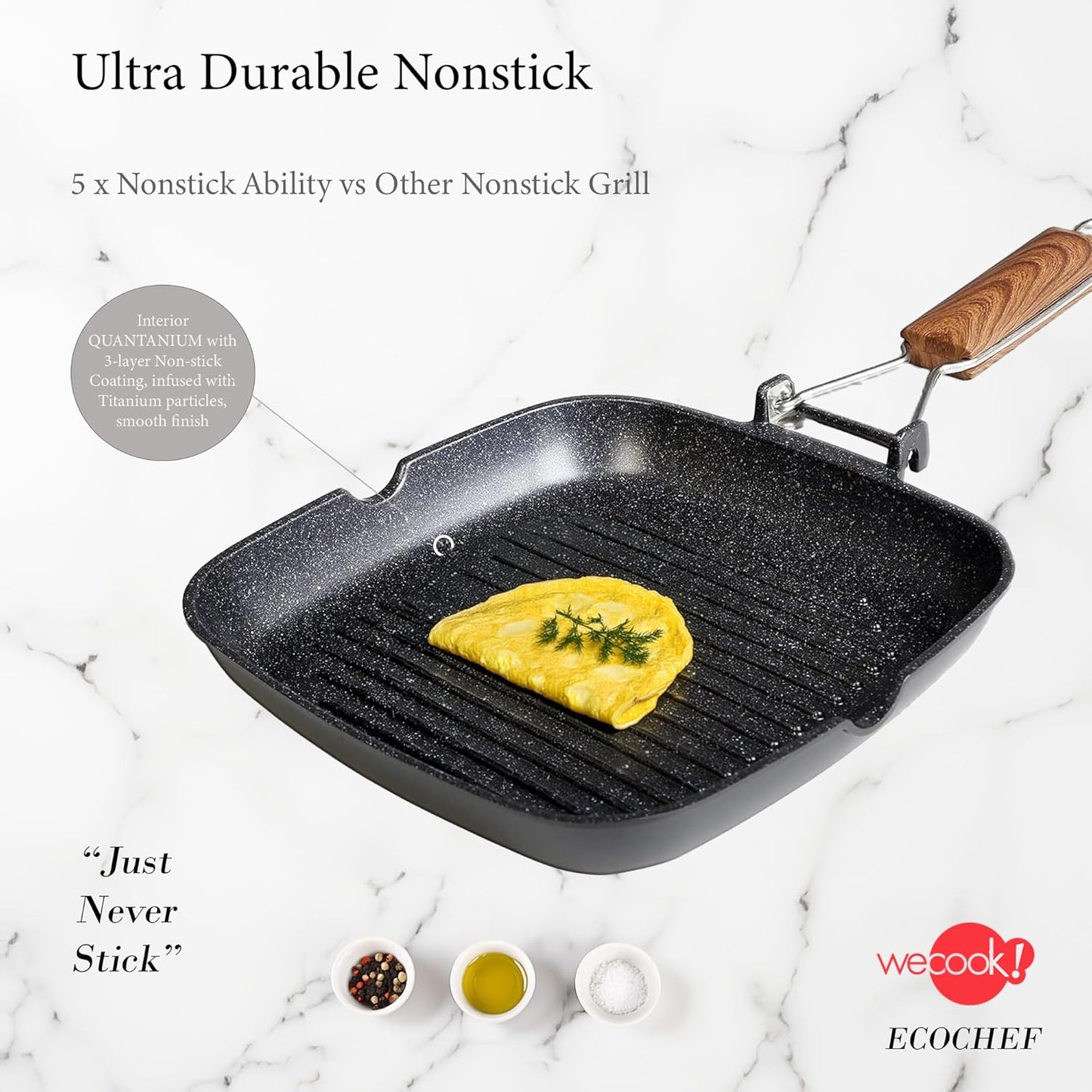 Ecochef Antihaft-Grillpfanne mit faltbarem Griff, 28 x 28 cm